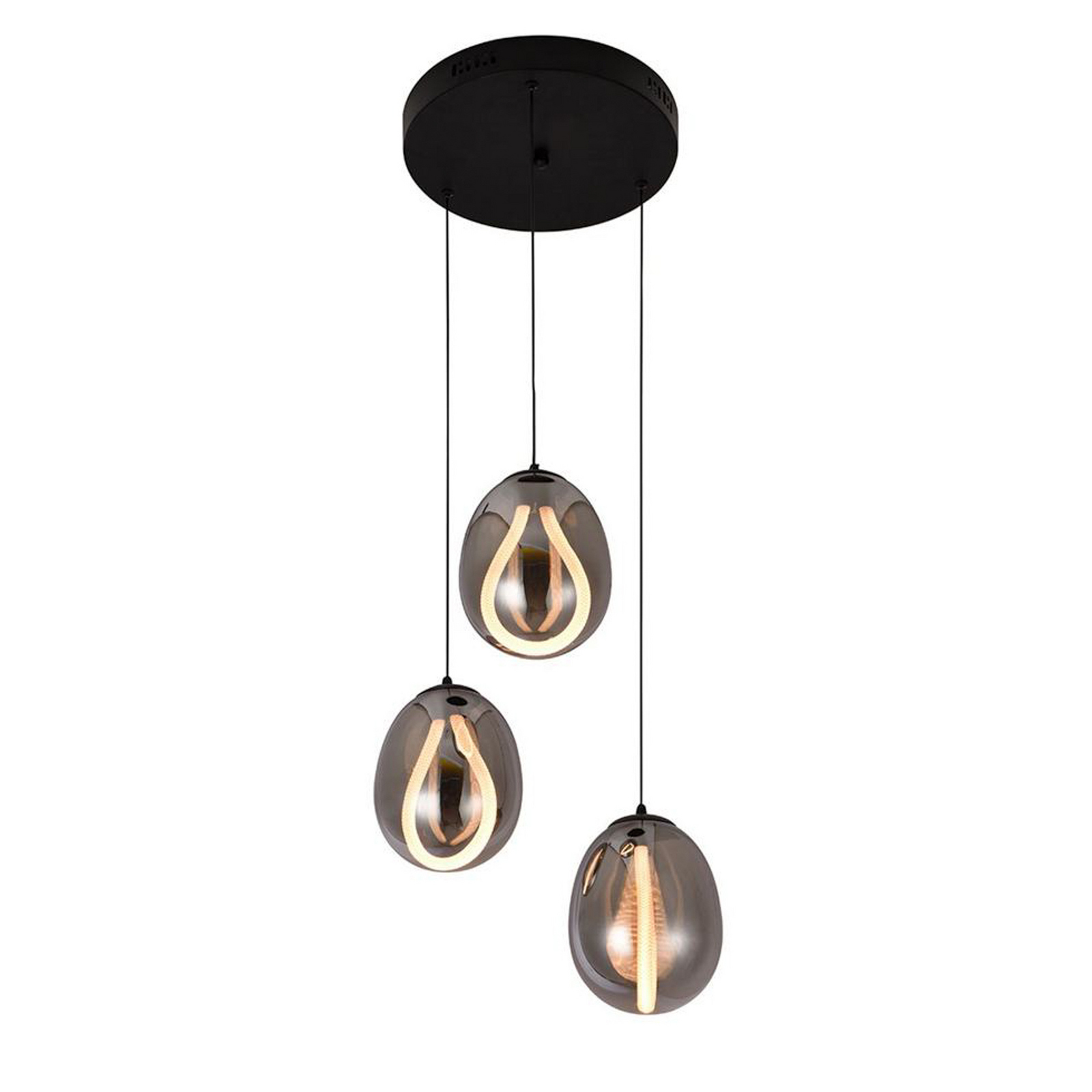 LED-Pendellampe Melanie, Ø 41 cm, rauchgrau, Glas, 3-flg.