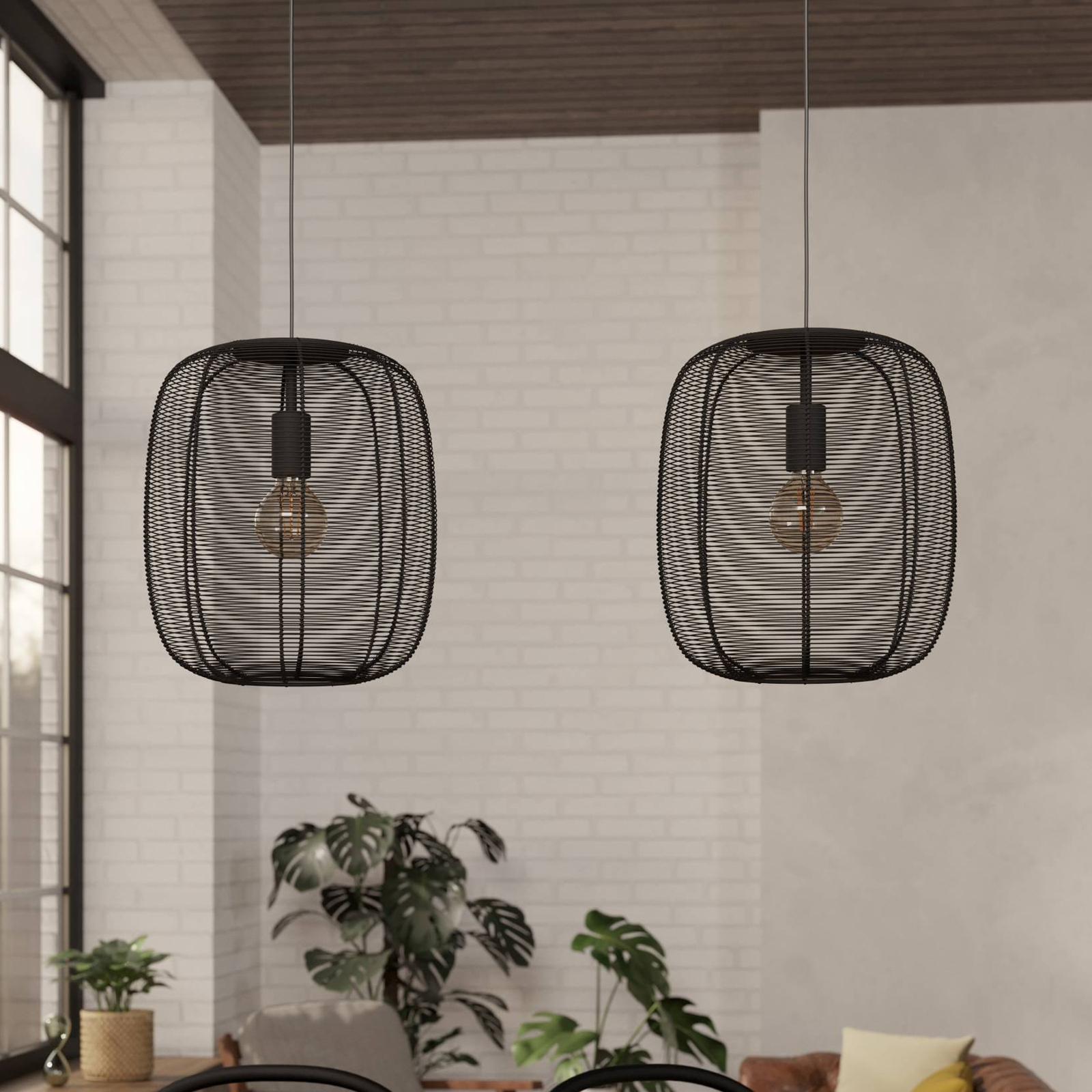 Hanglamp Rinroe, lengte 90 cm, zwart, 2-lamps, staal