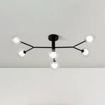 Plafonnier Cosmo, 6 lampes, noir/clair, verre