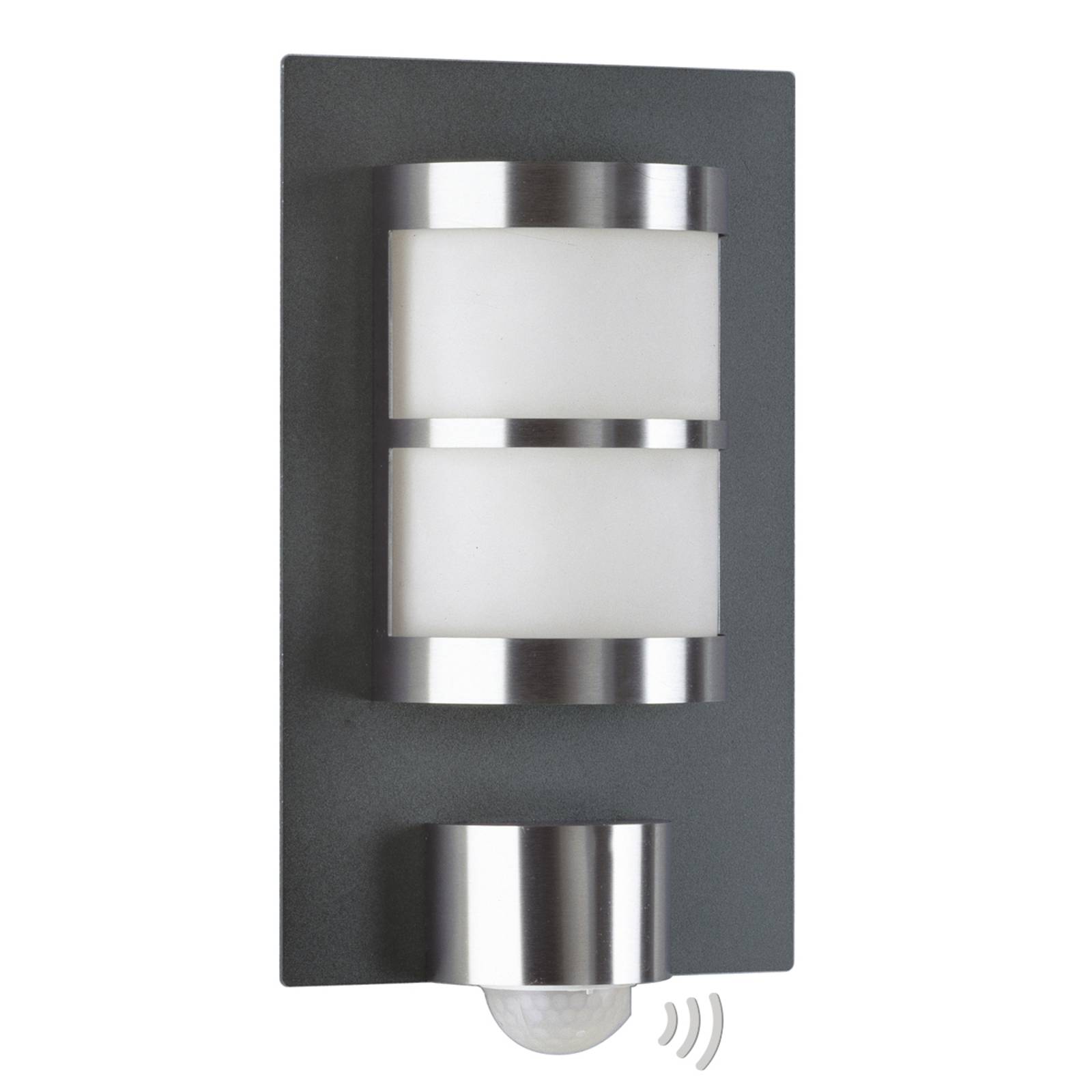 Albert Leuchten Adonia outdoor wall light with motion detector, stainless steel, cast aluminium, opal glass, E27, 75 W, energy efficiency: A++, W: 20 cm, H: 34.5 cm