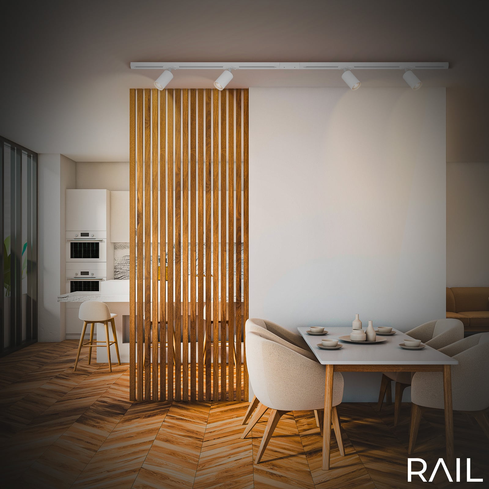 Kiskojärjestelmän laajennus, valkoinen, 80 cm kisko, 2 spotti