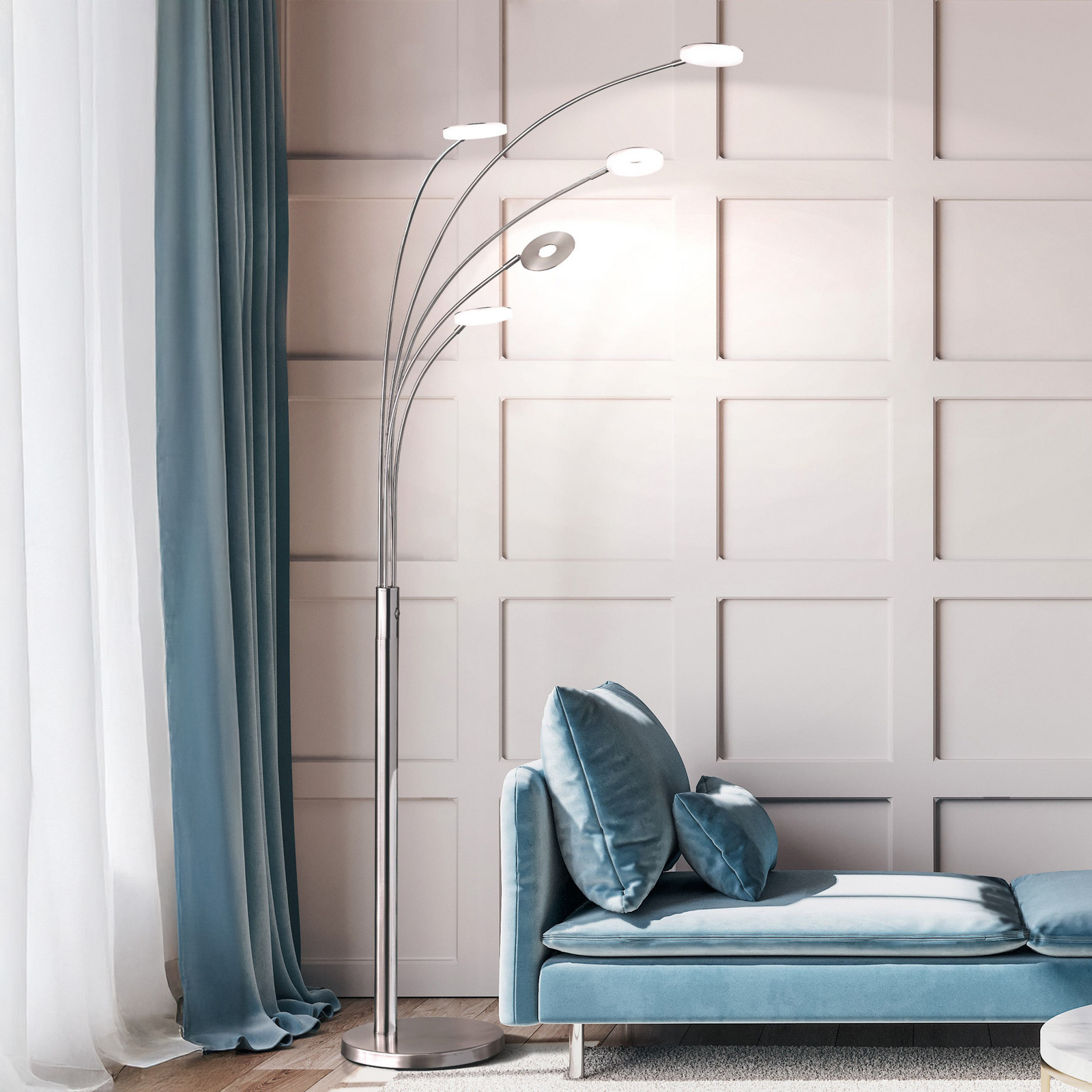 FISCHER & HONSEL Lampadar LED Dent nichel/crom 225 cm metal CCT 5 becuri - Camera de zi / sufragerie - Modern - nichel mat crom