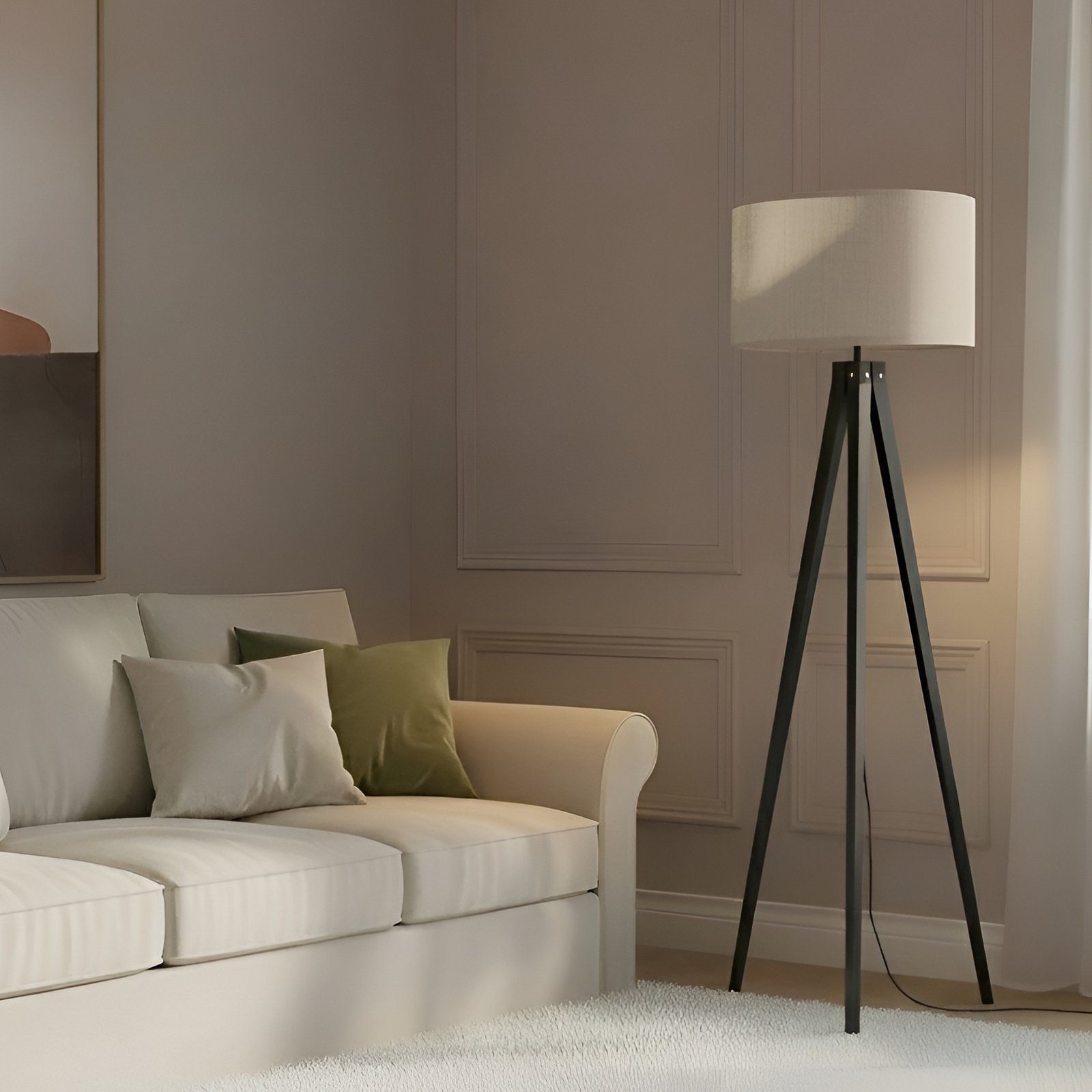 Lindby Stehleuchte Herry, schwarz, Holz, Dreibein, 153 cm