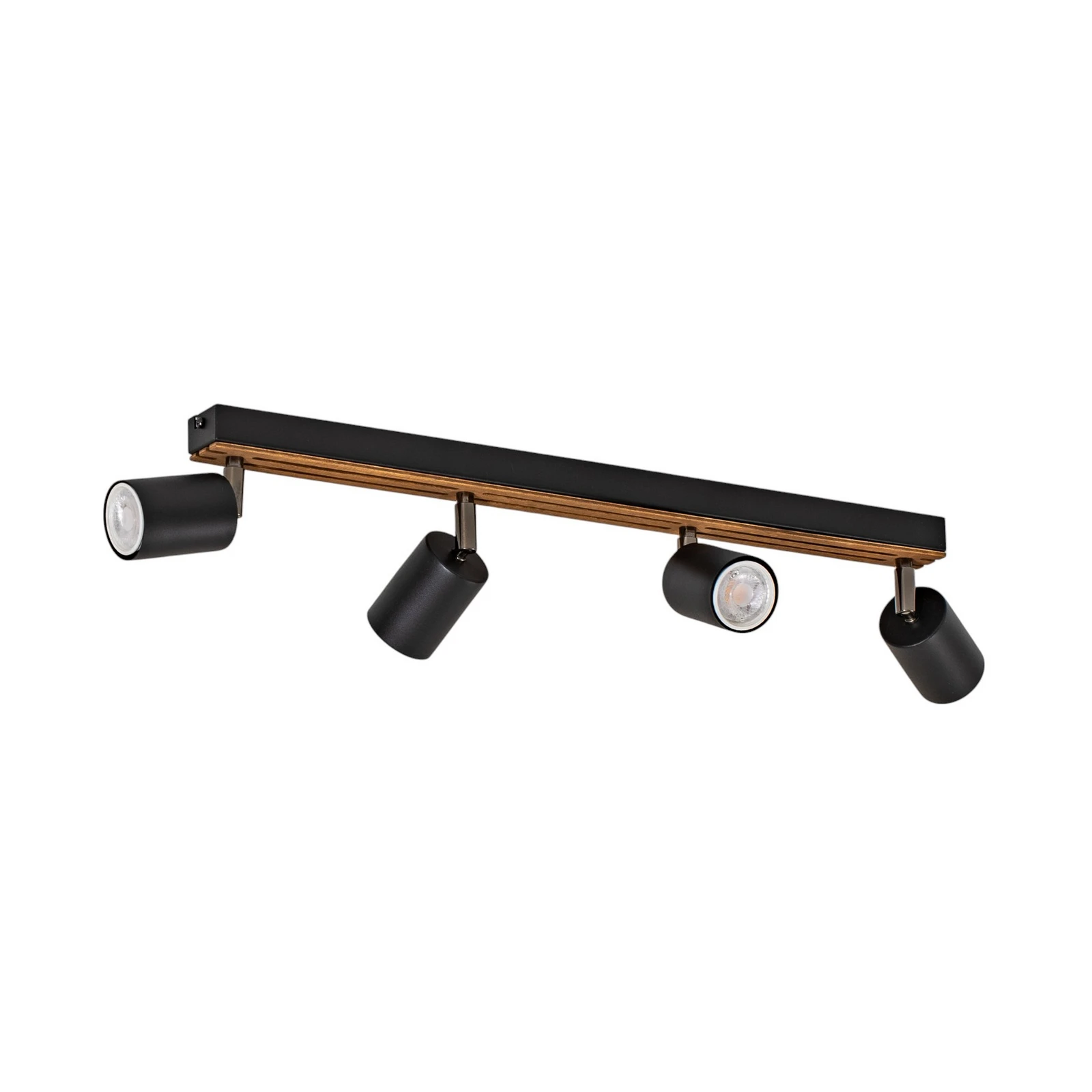 Deckenspot Tino, schwarz/Holz, 4-flg. 60 cm
