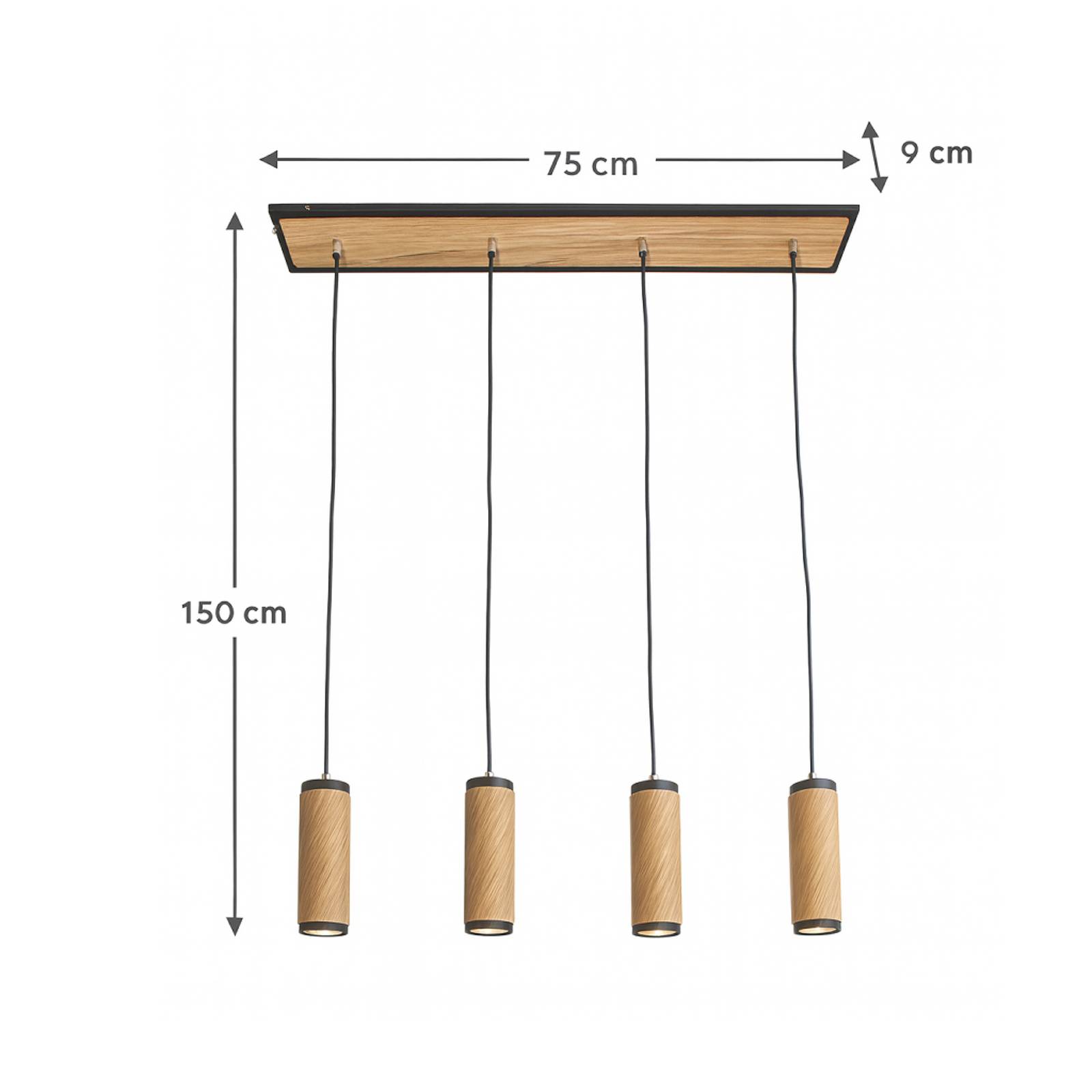 Pendelleuchte Bolivia, Holz, eiche, 3-flammig, Länge 75 cm günstig online kaufen