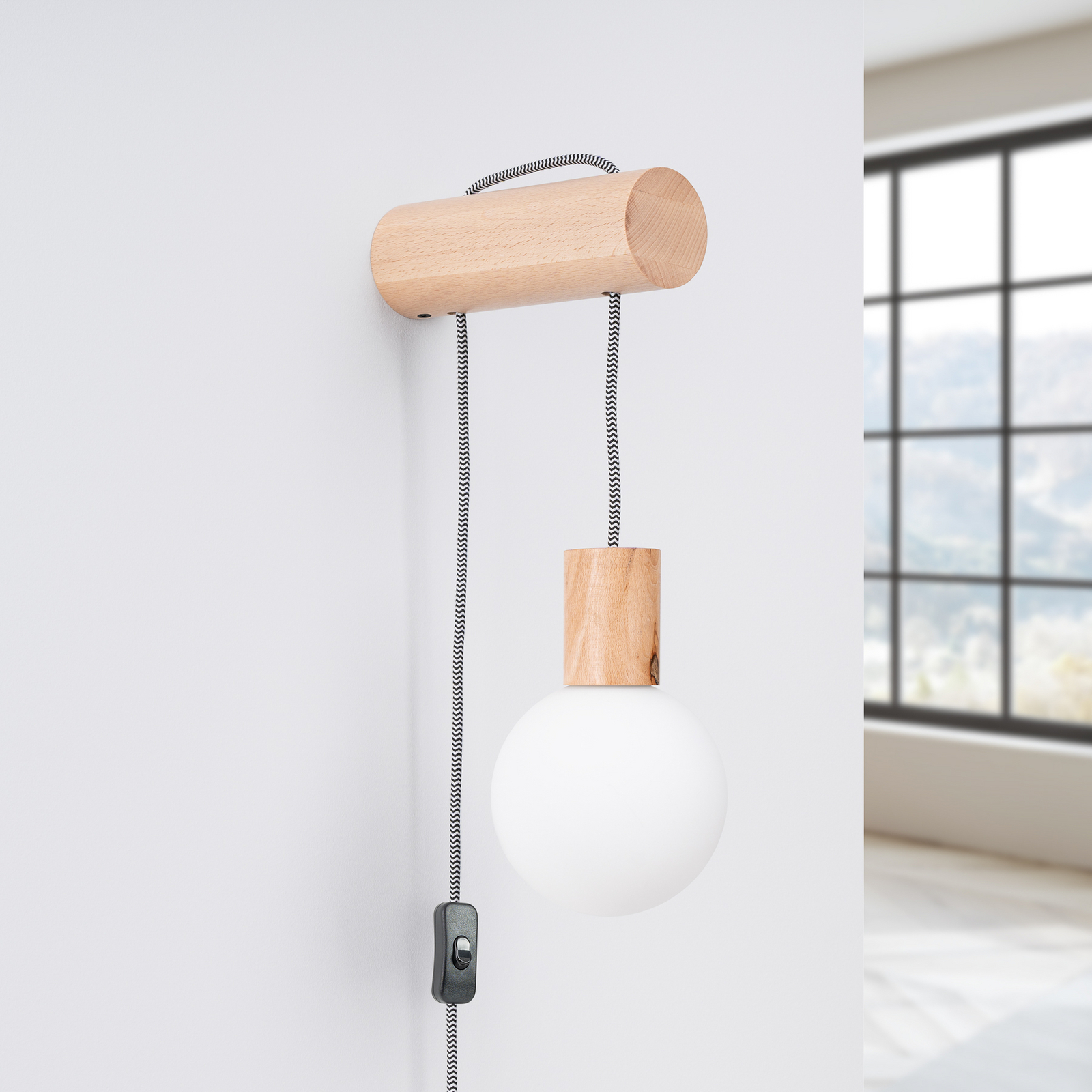 Nimbi wall light, light wood, height 67 cm, wood/glass