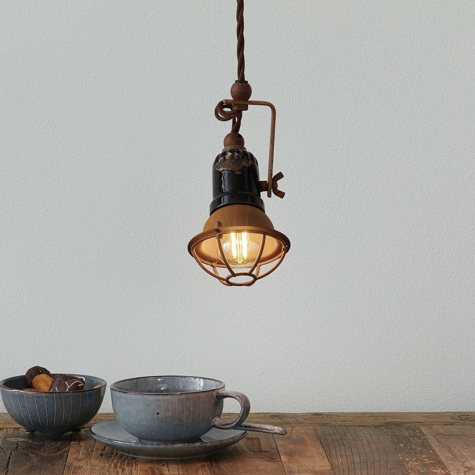 C1660/1 hanging light with cage, black
