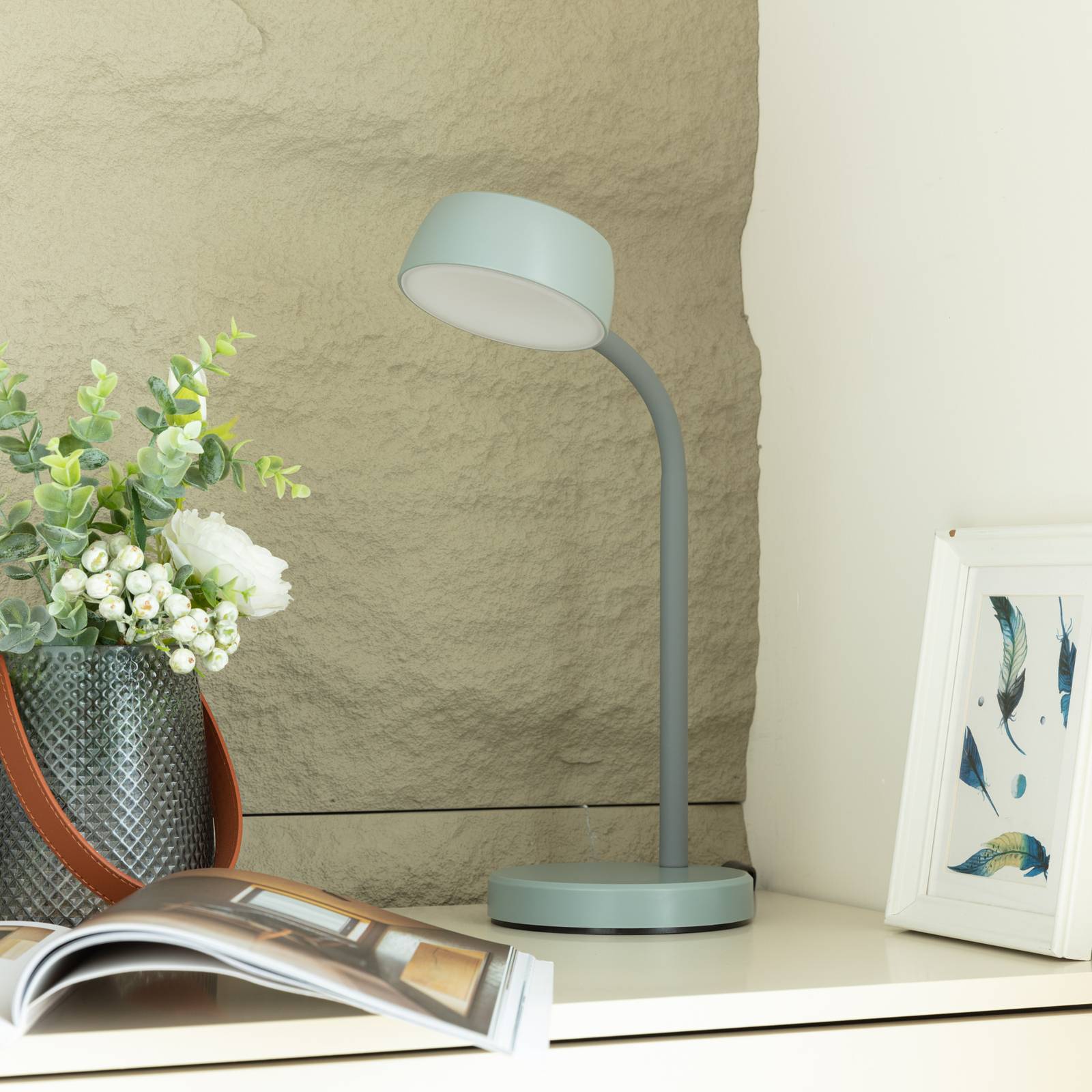 Lindby Tijan LED-bordslampa grå flexibel arm