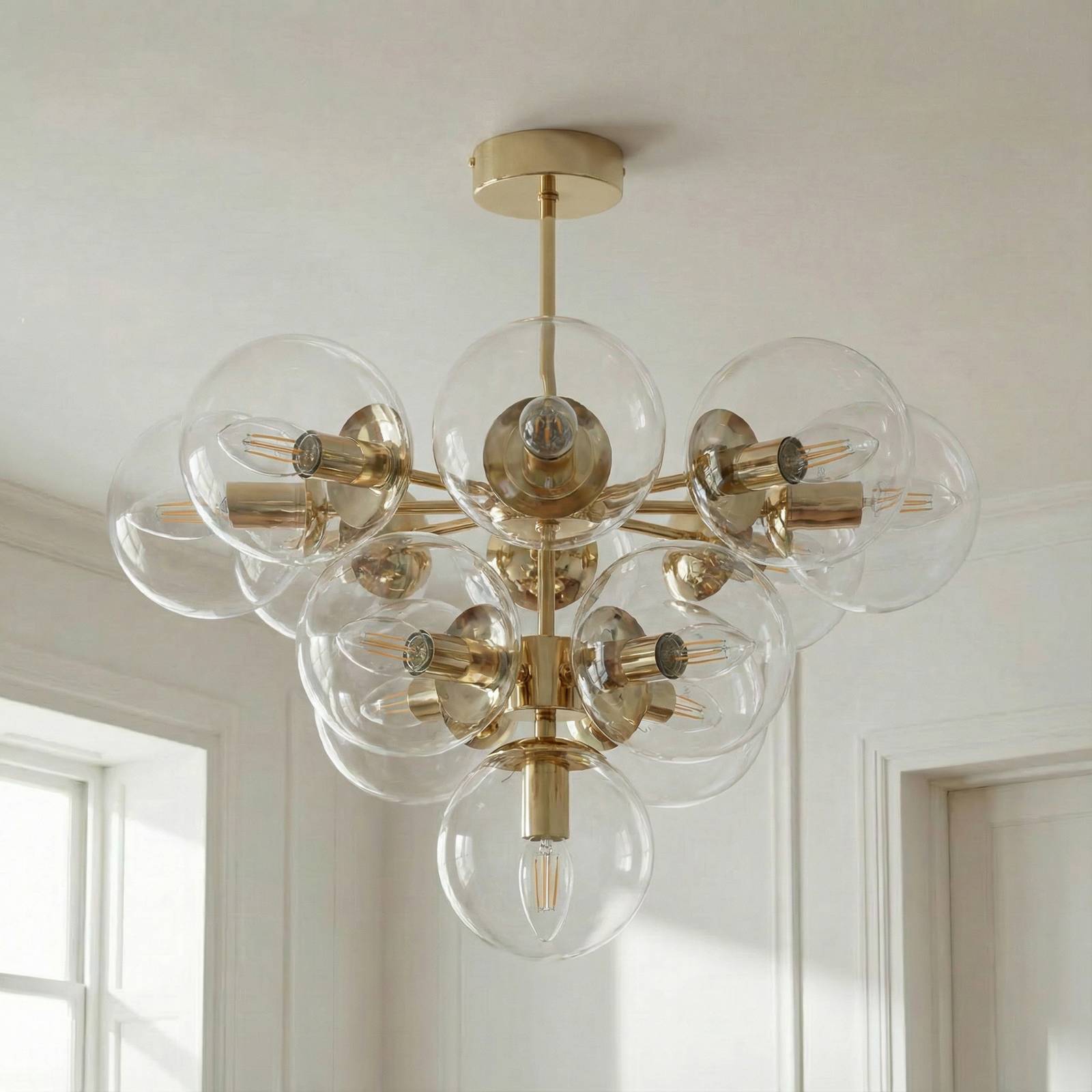 Deckenleuchte Zumba, Glas/Metall, gold/klar, 13-flammig günstig online kaufen