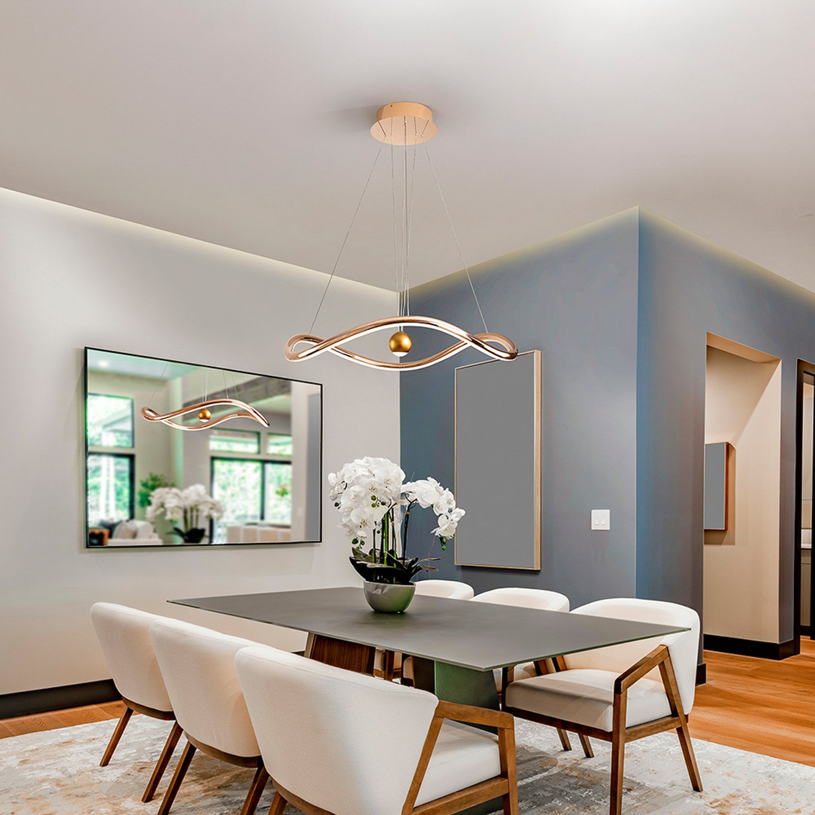 Inteligentné LED závesné svietidlo Romina, Ø 78 cm, zlatá farba kov CCT