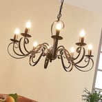 Lucande Caleb chandelier, 8-bulb, rust-coloured, metal, E14