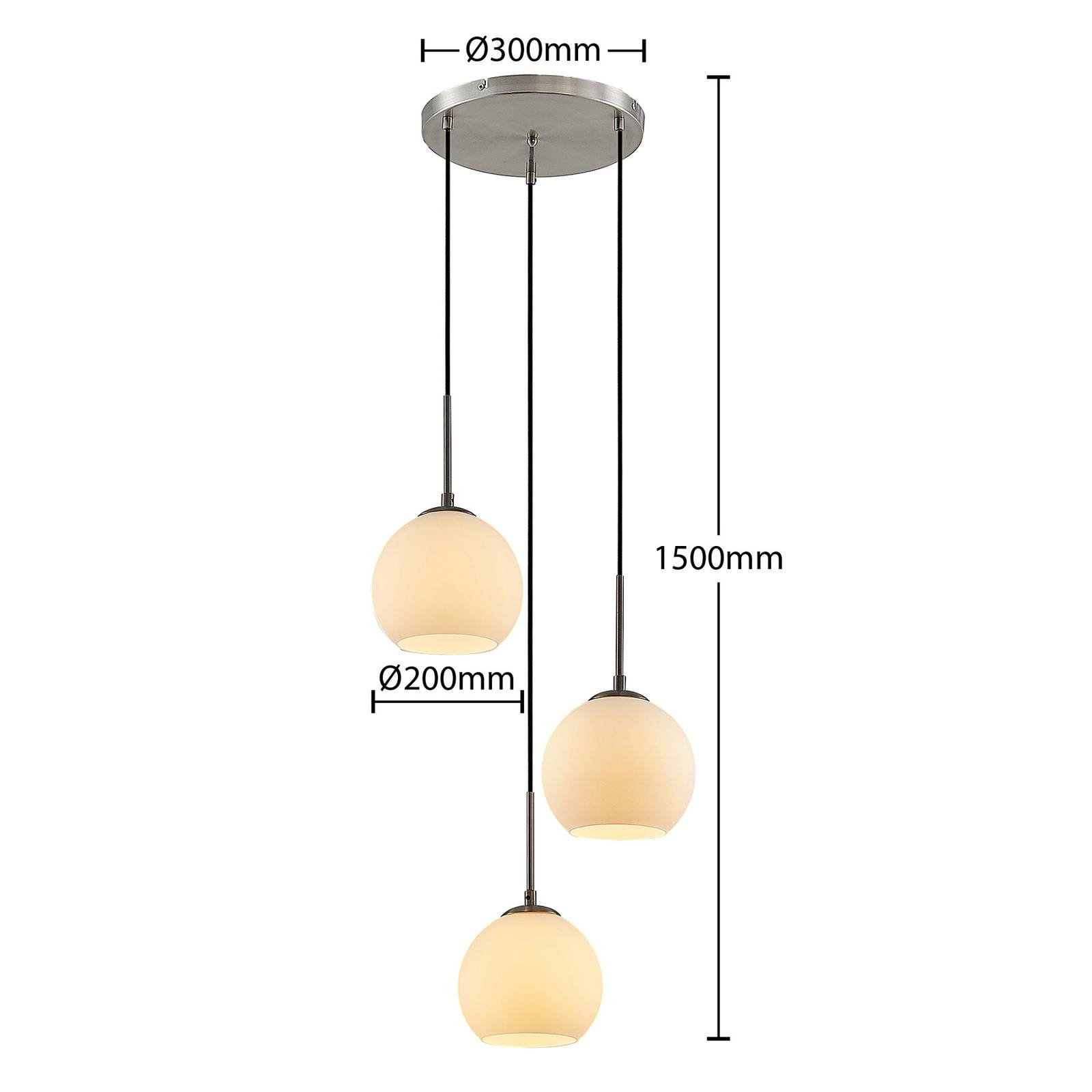 Lampa wisząca Lindby Jurian 3-punktowa, nikiel/opal