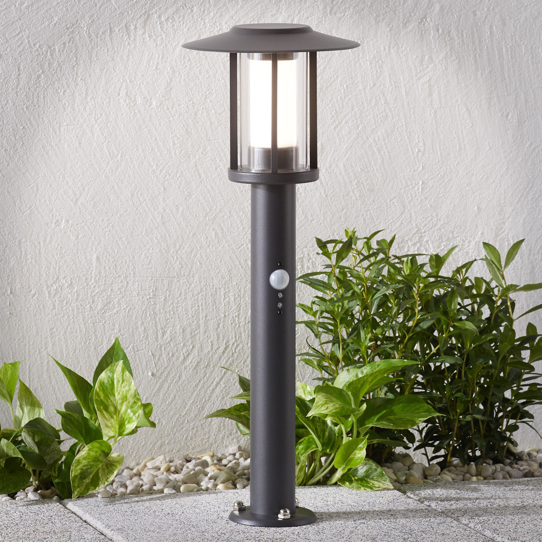 Lindby Gregory LED pedestal light, dark grey, sensor, stainless steel, polycarbonate, 5 W, energy efficiency: A+, H: 44 cm
