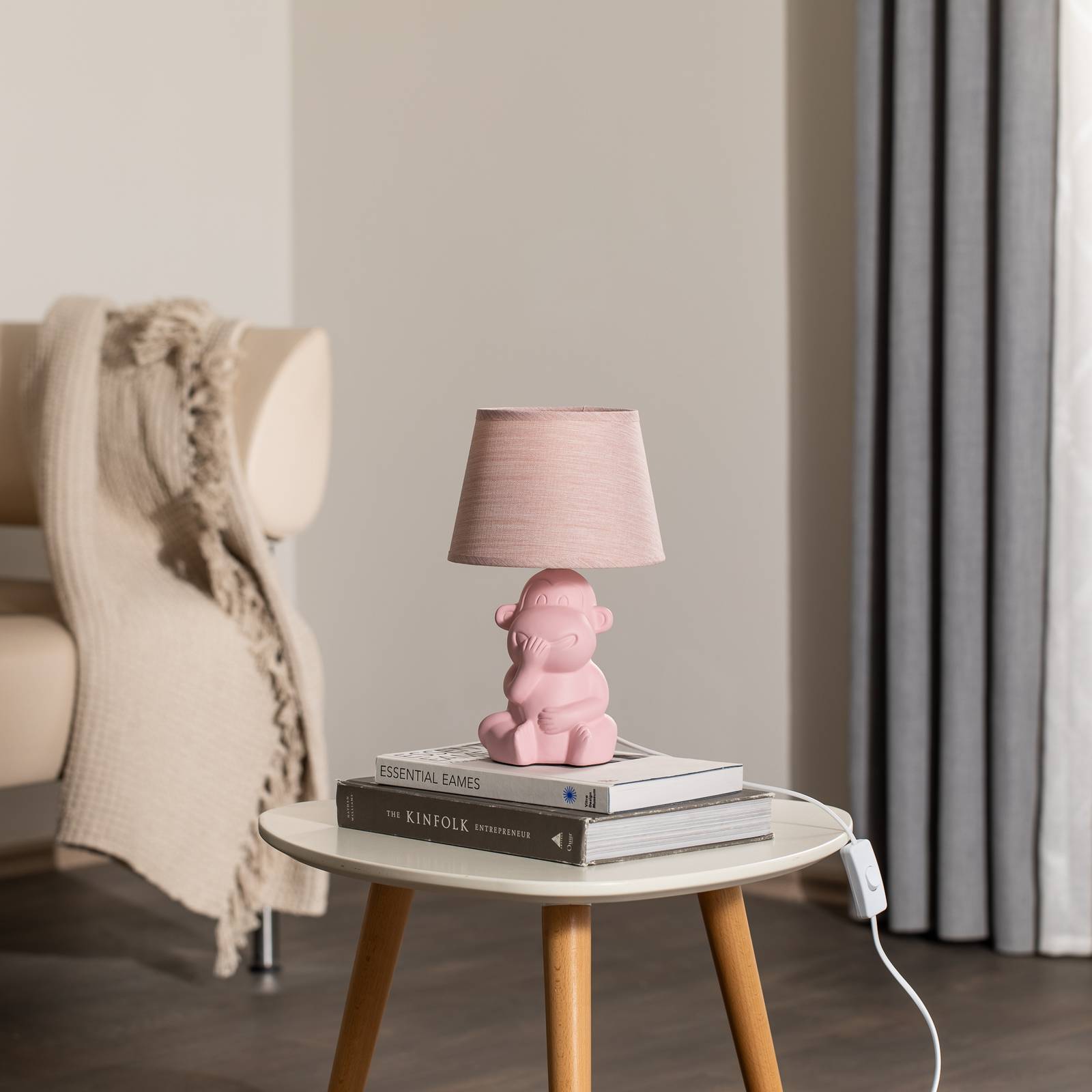 Lampa stołowa Monkey, różowa, ceramiczna, 28 cm wysokości, E14
