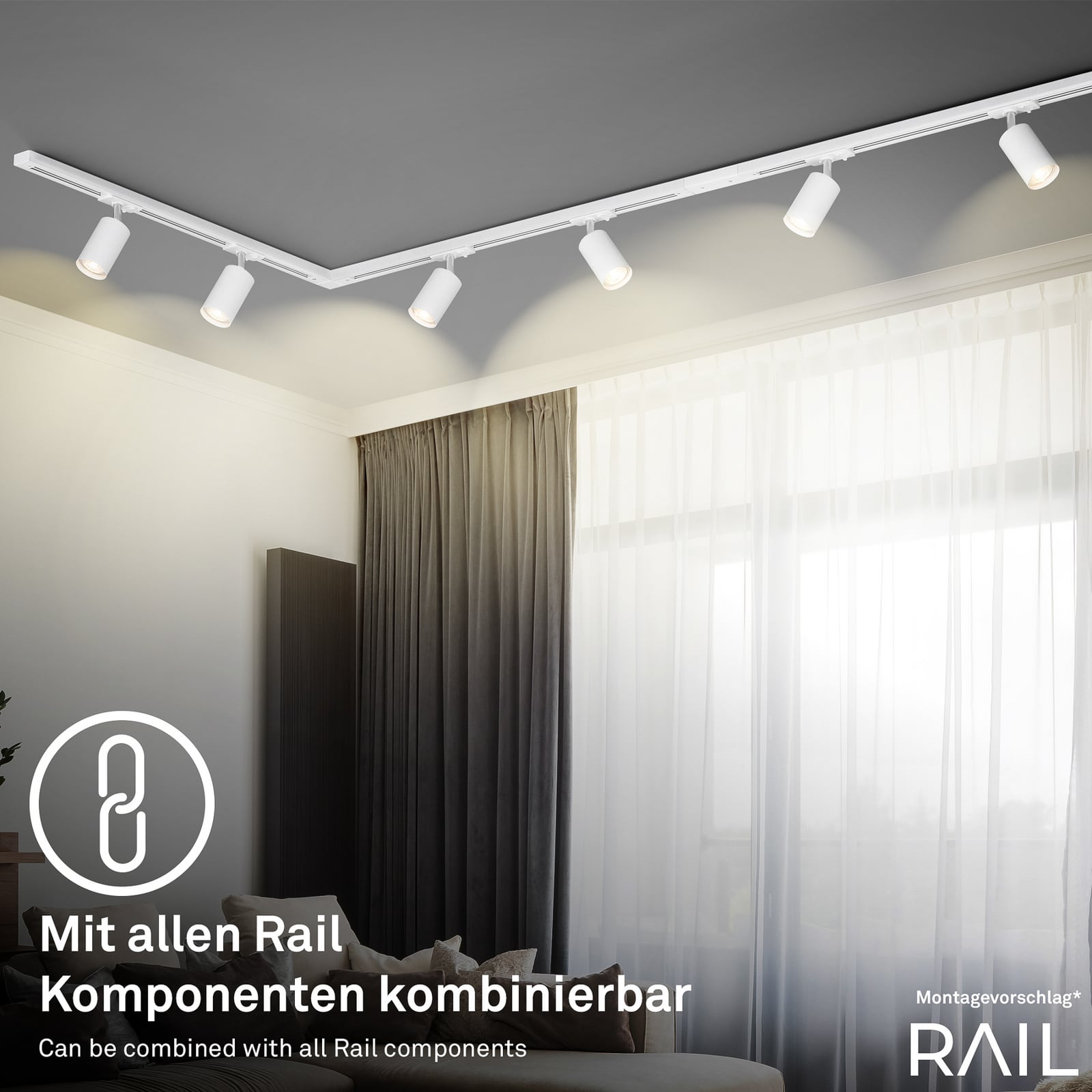 Conjunto inicial de sistema de calhas, branco, comprimento 150 cm, 4 x GU10