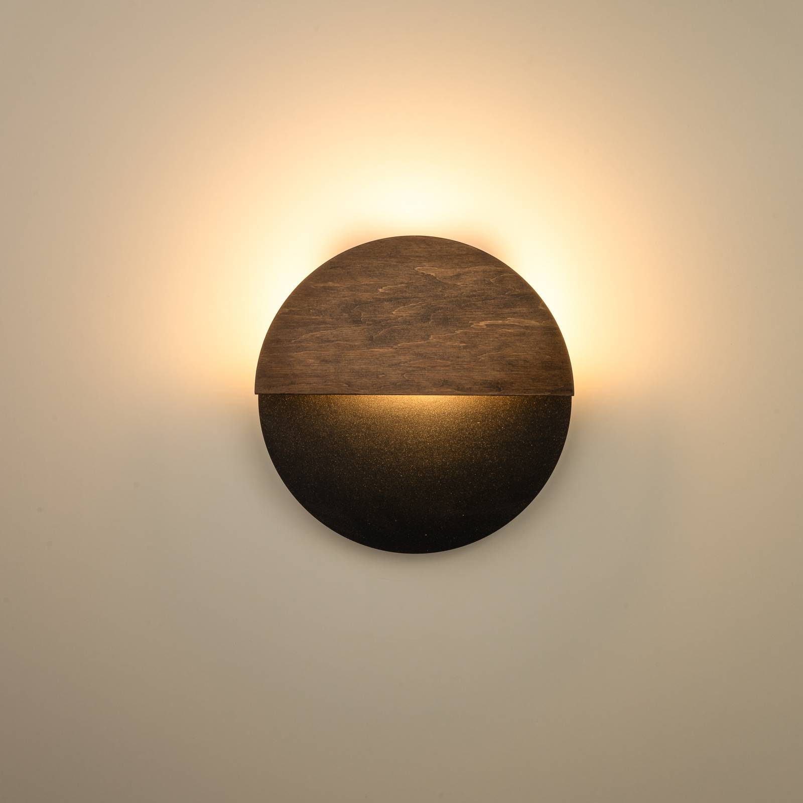 SIGMA Applique murale LED Luna S, noir/wengé, acier, bois, 3 000 K