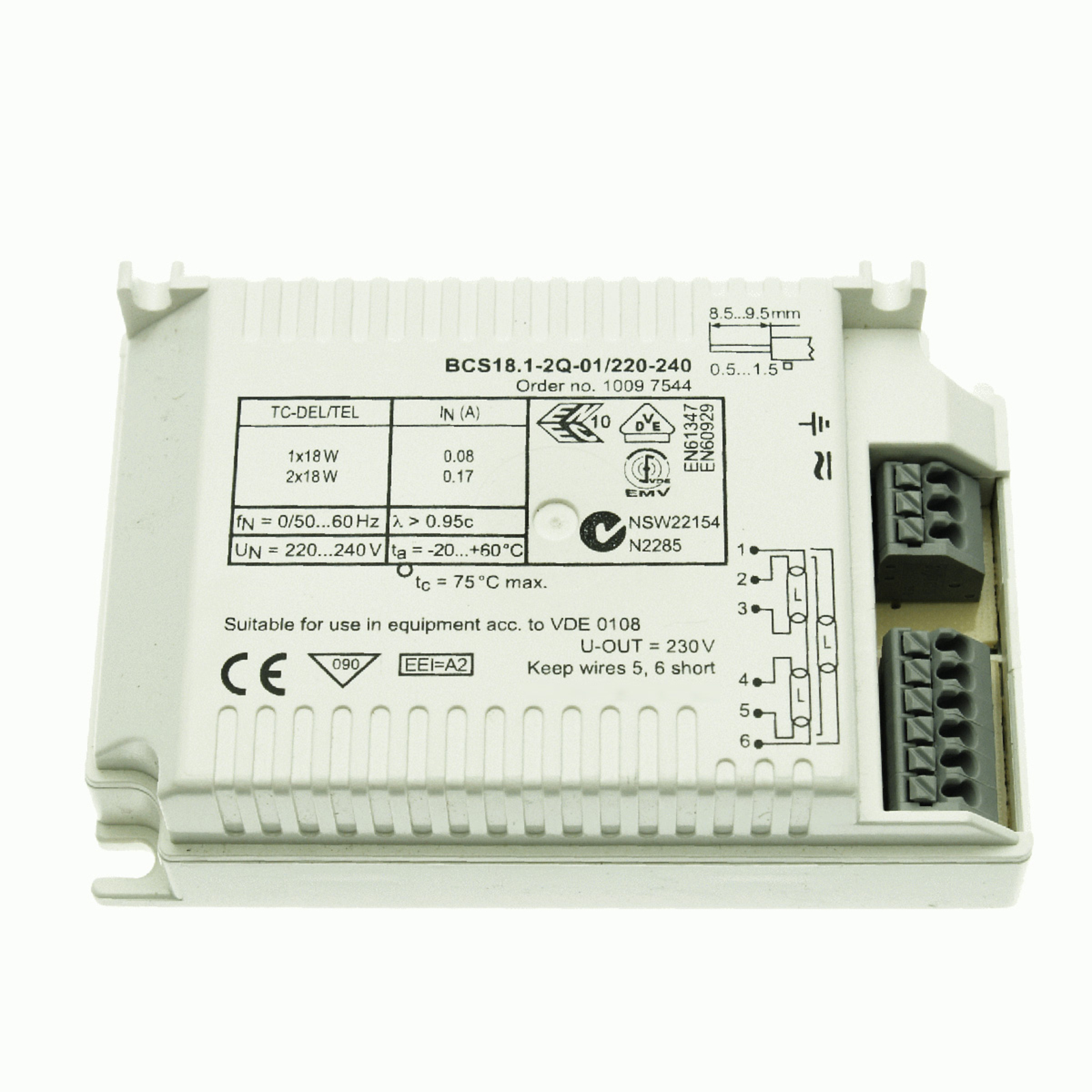 WATT24 EB 1/2 x 18 W TC-DEL/TEL BCS18.1-2Q-01/220-240, L: 10.3 cm, W: 6.7 cm, H: 3 cm