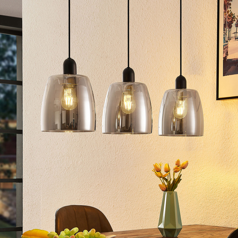 Lindby Yrell hanging lamp with smoked glass 3-bulb