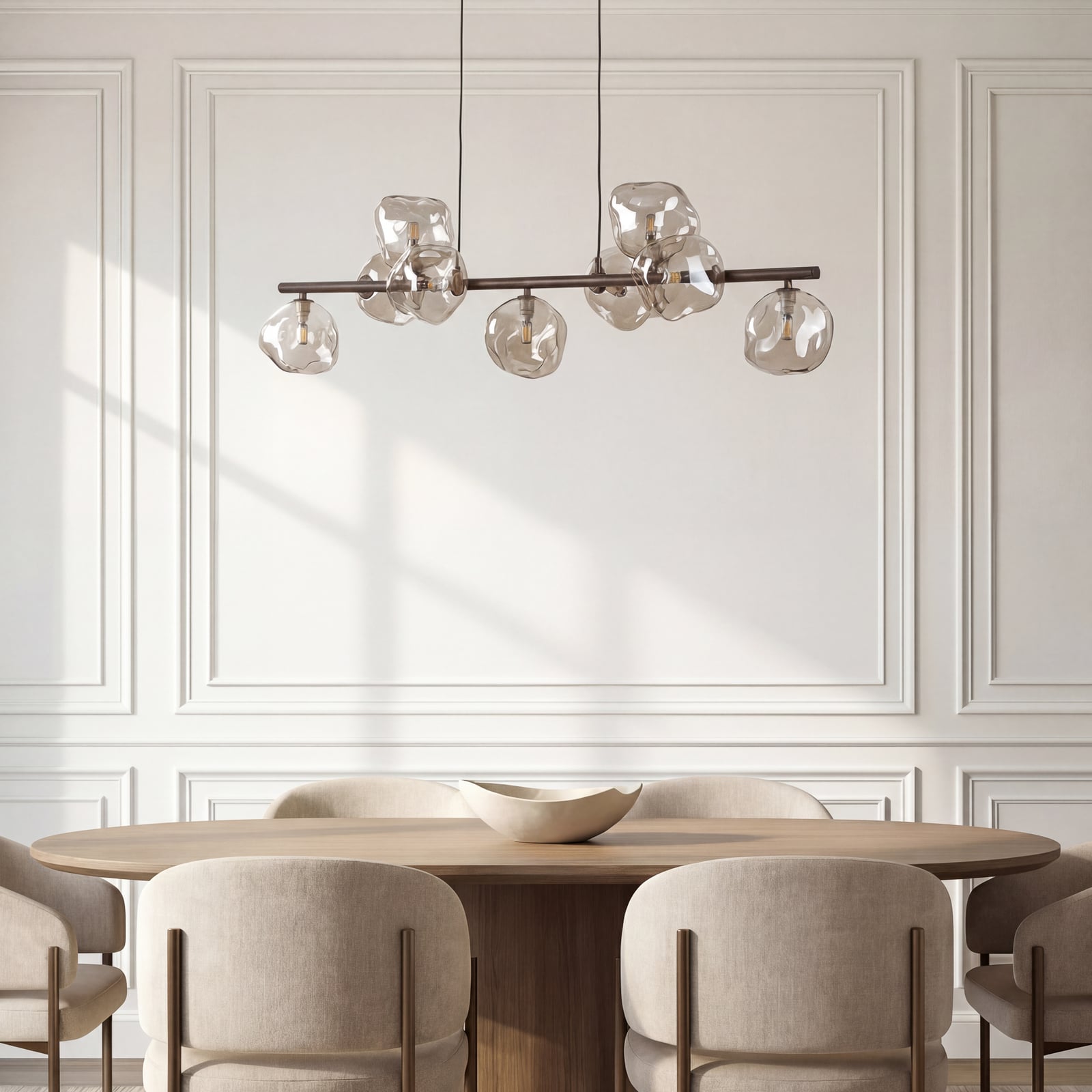 Pakabinamas šviestuvas „Lava“, rudas, 9 lempų, stiklas, ilgis 116 cm, G9 Pakabinamas šviestuvas „Lava“, rudas, 9 lempų, stiklas, ilgis 116 cm, G9