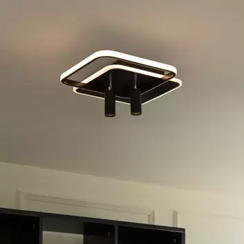 Lucande Chariska plafonnier LED bois noir 60 cm