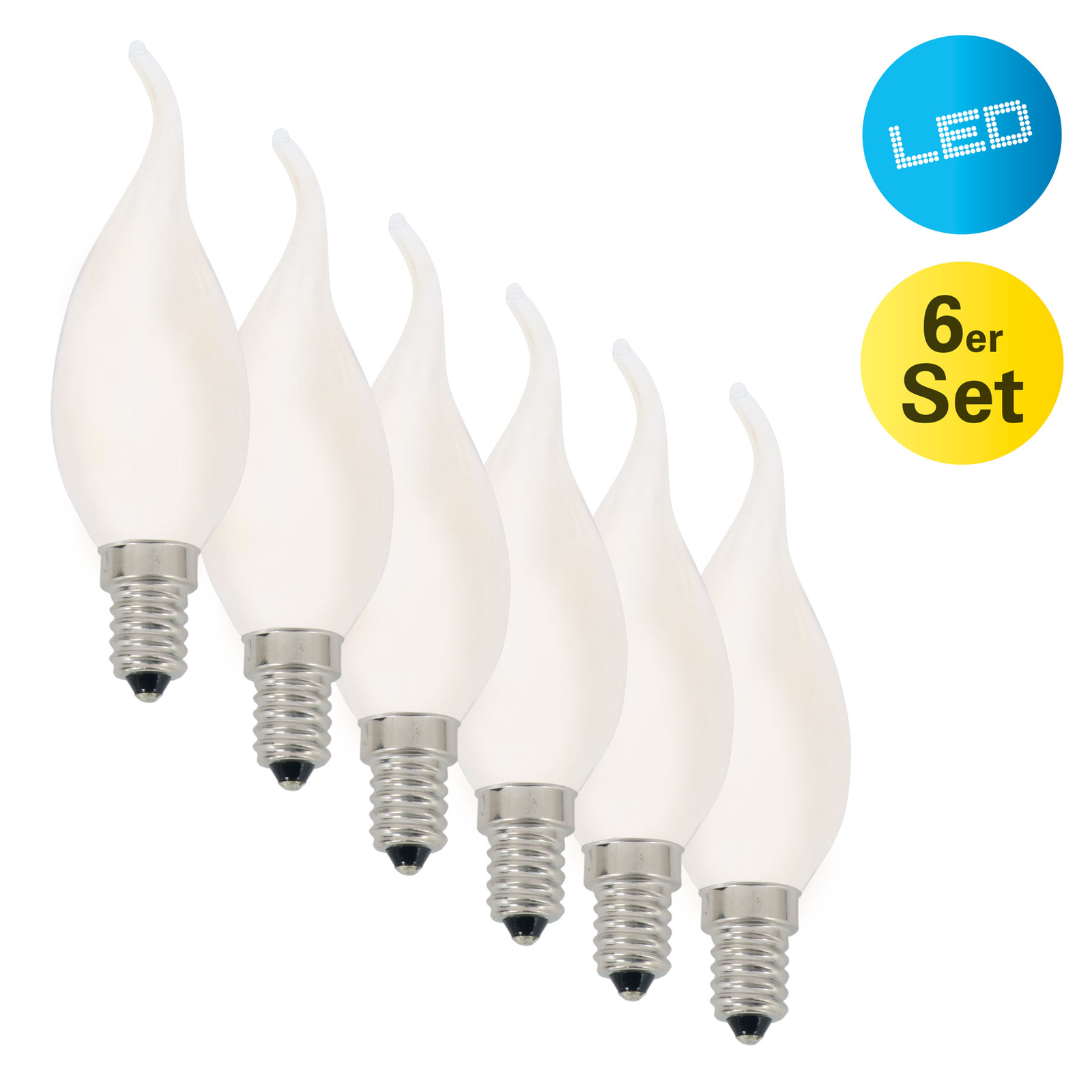 Bougie LED flamme E14 4W 450lm blanc chaud, pack 6