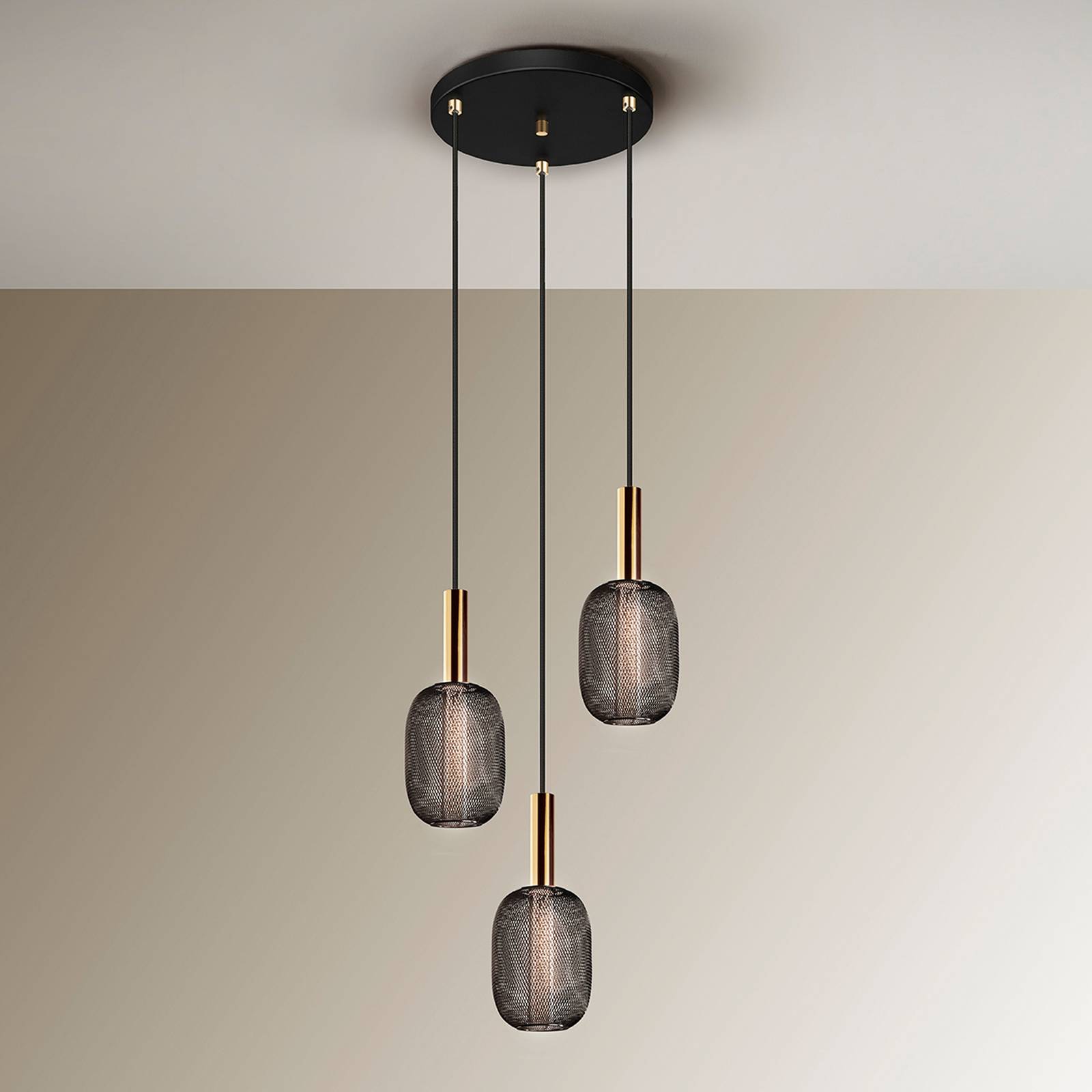 Lampa wisząca LED Micron, 3-punktowa, czarna, złota