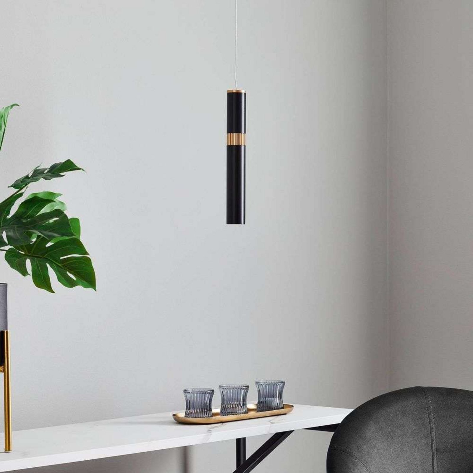 Bjarko LED Lustră Pendul Black/Brass - Lucande