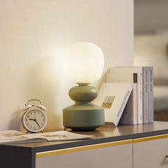 Lucande lámpara de mesa Fidelo, blanco/verde, 38 cm, vidrio, cerámica