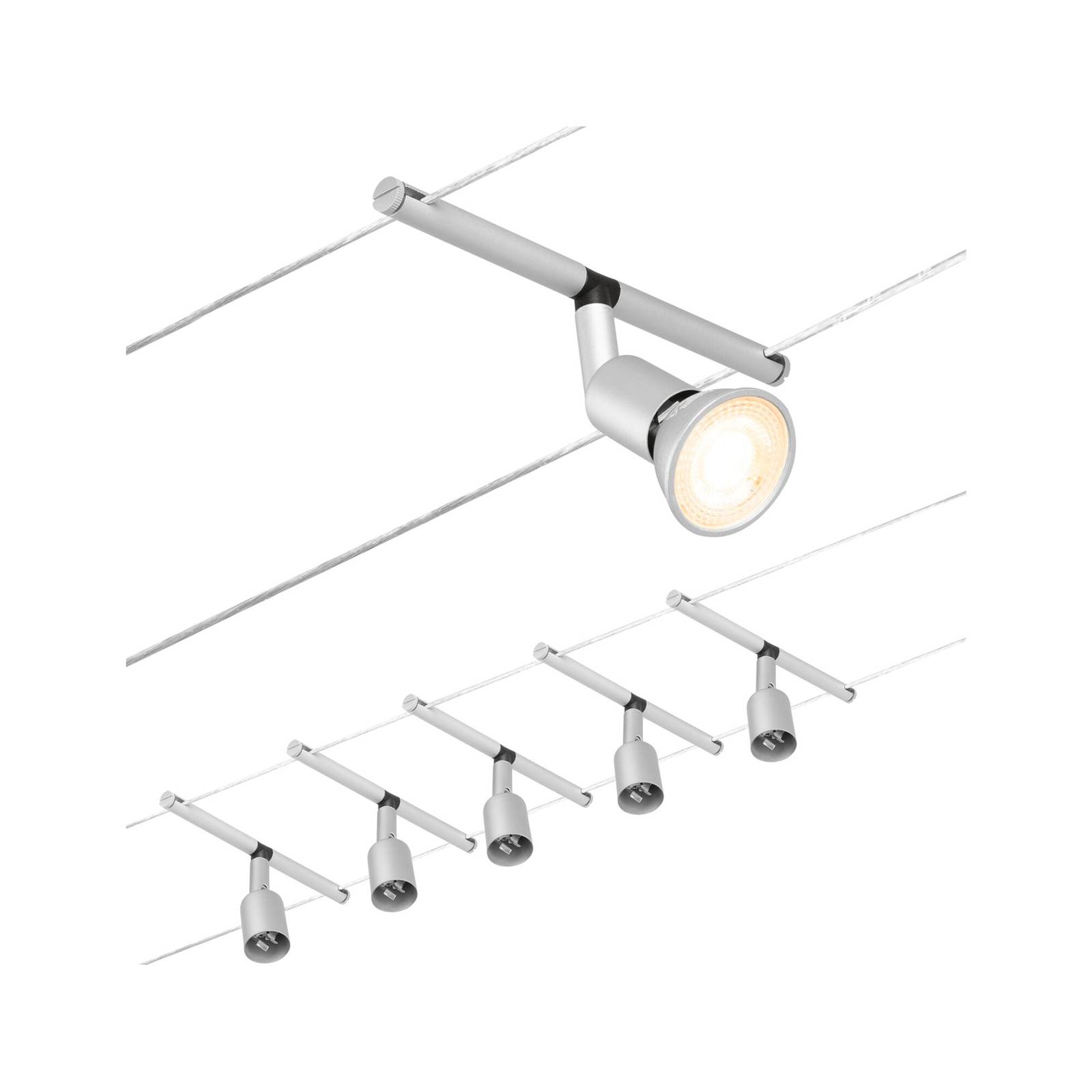 Paulmann Wire Salt cable system, 5-bulb 5 m chrome - Hallway - Cable Light - Modern - Silver