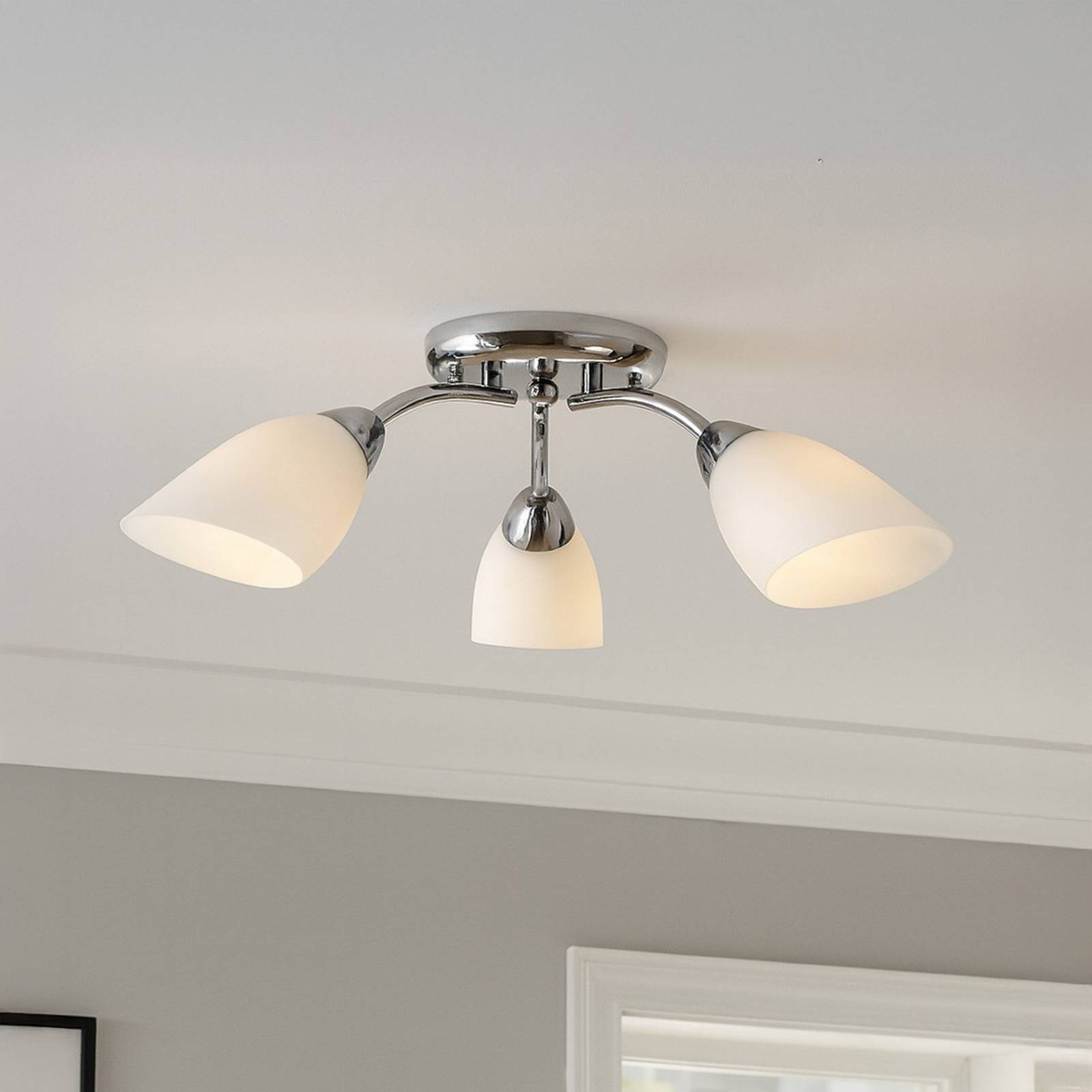 Lampa sufitowa Portos, 3-punktowa, biała/chromowana, metal, Ø 54 cm
