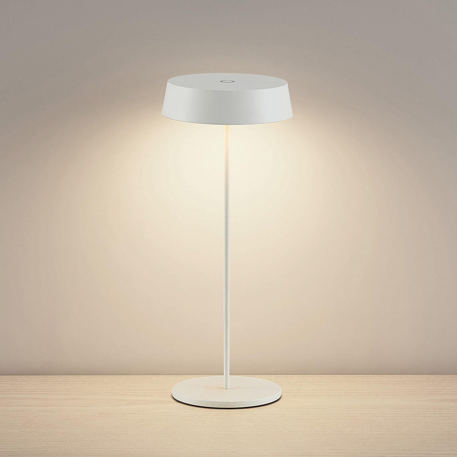 Ładowalna lampa stołowa LED Tibia, biały, aluminium, USB, IP54