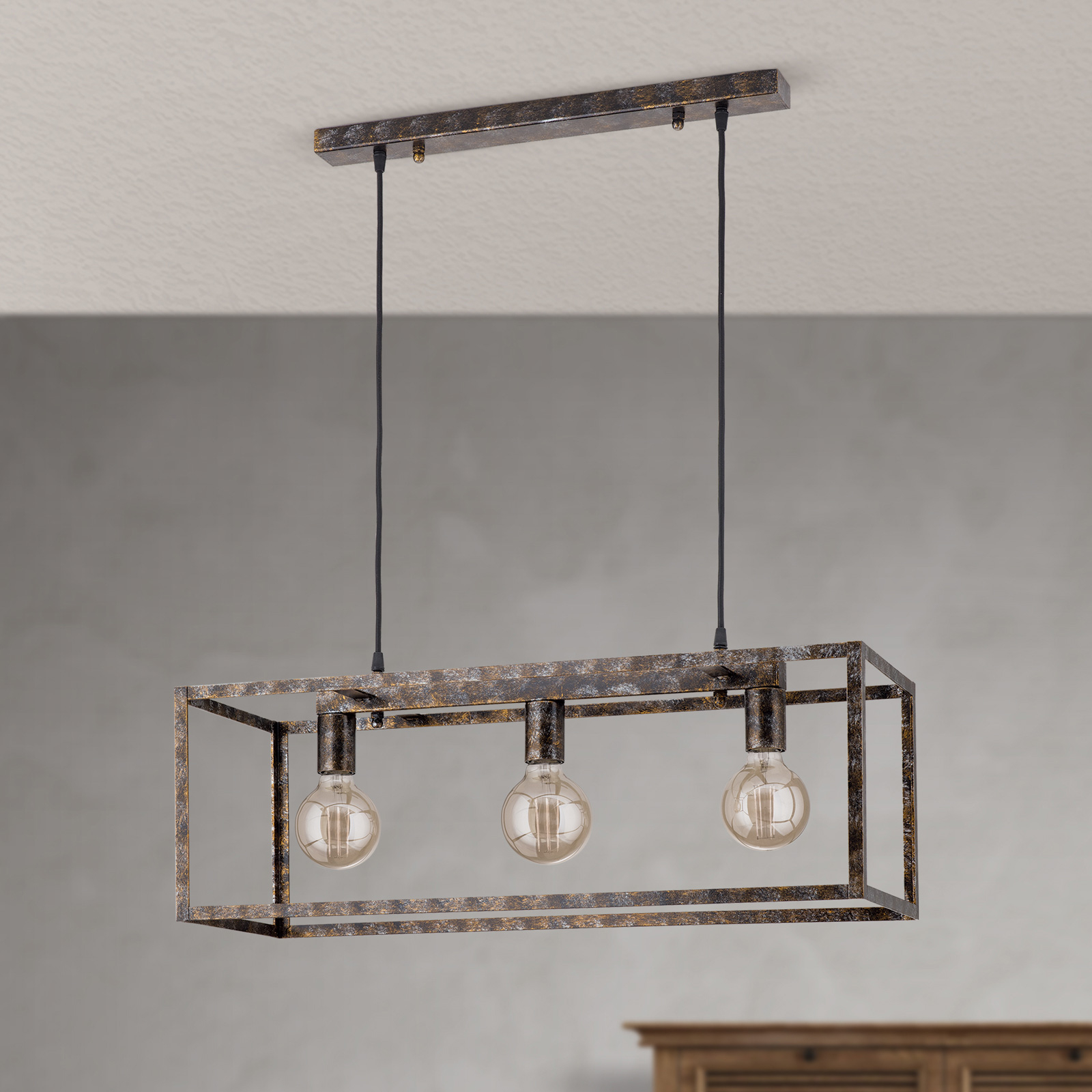 Hanglamp Cage in roest-optiek 3 lamps