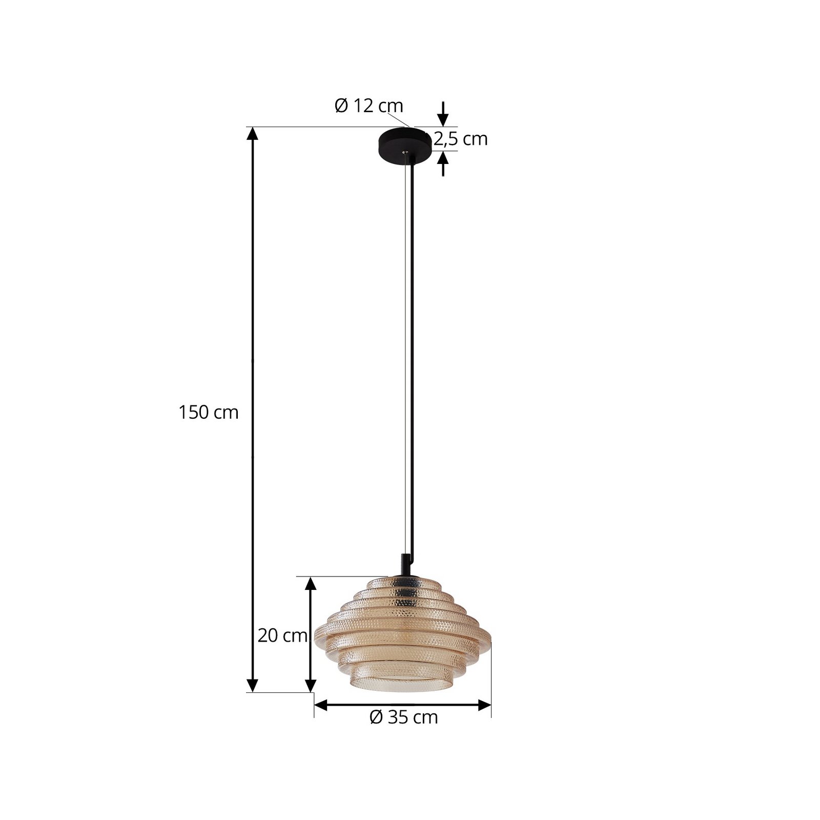 Lindby Pendelleuchte Orliana, Ø 35 cm, amber, Glas