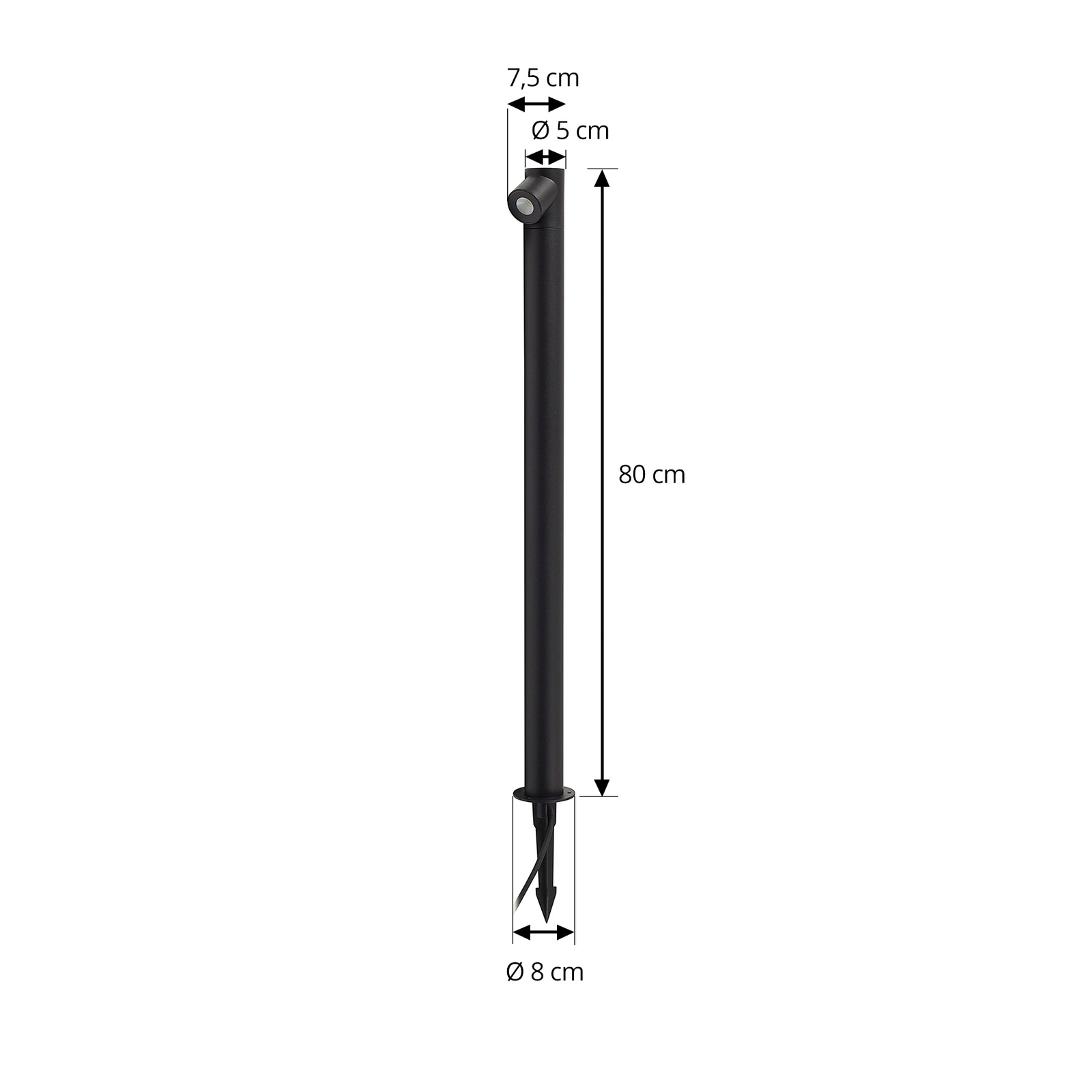 Lindby LED path light Luzian, height 80 cm, black, ground spike