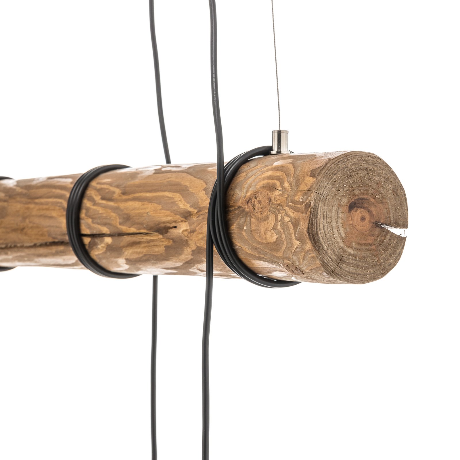 Hanglamp Sachiko, houten balk, vier stoffen kappen