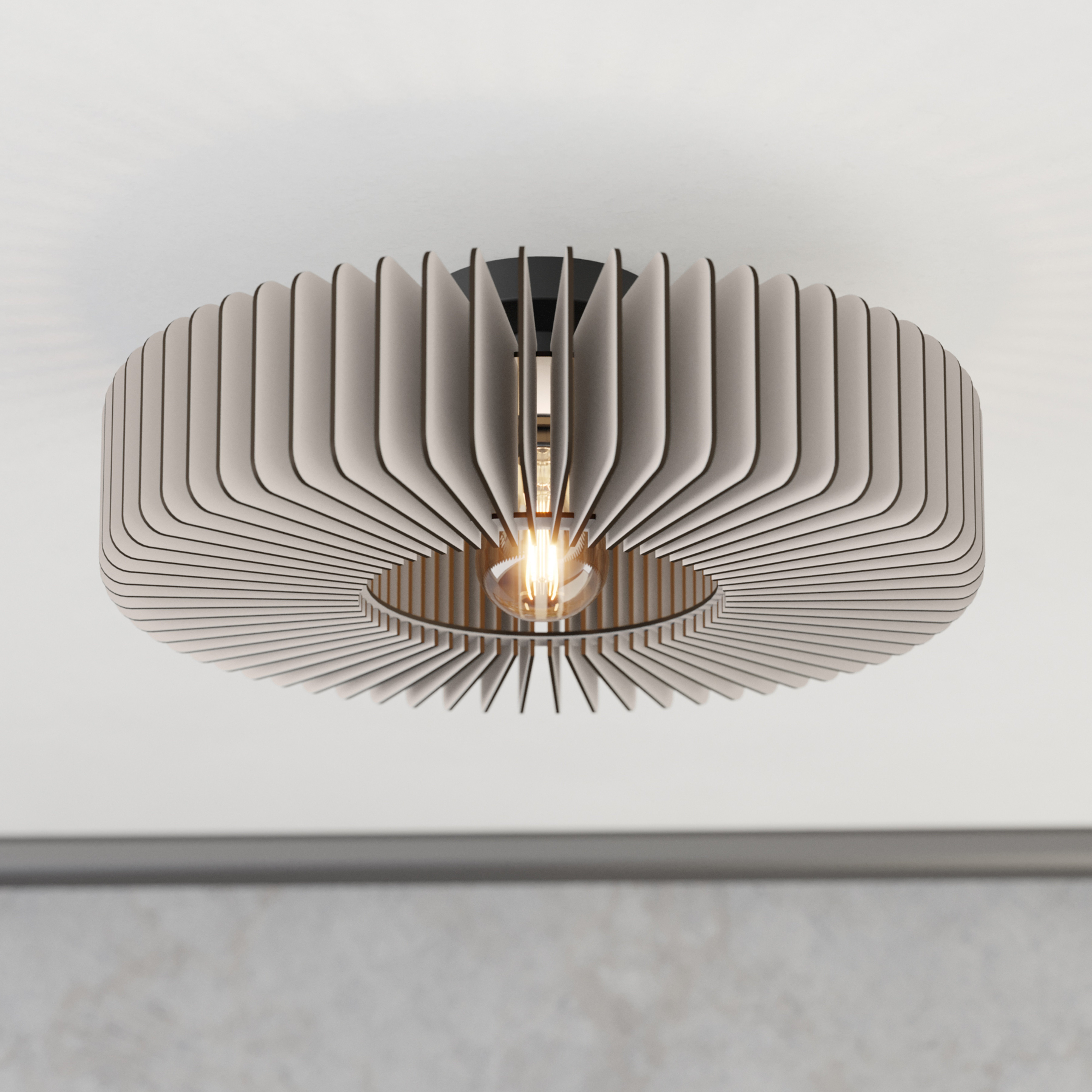 Taklampe Palombaia, hvit, Ø 50 cm, stål/tre, E27