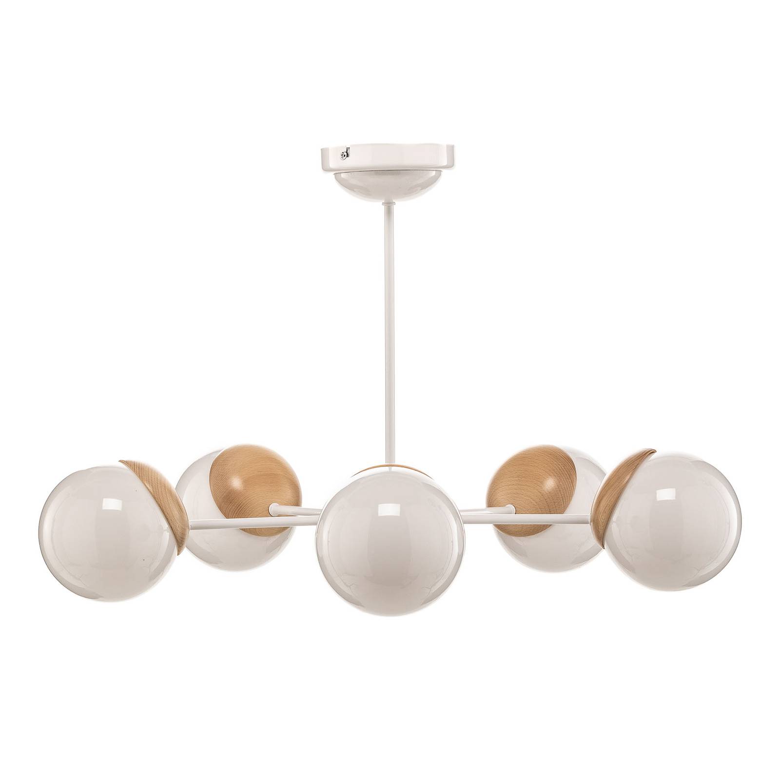 Plafonnier Sfera 5 lampes distance verre/bois