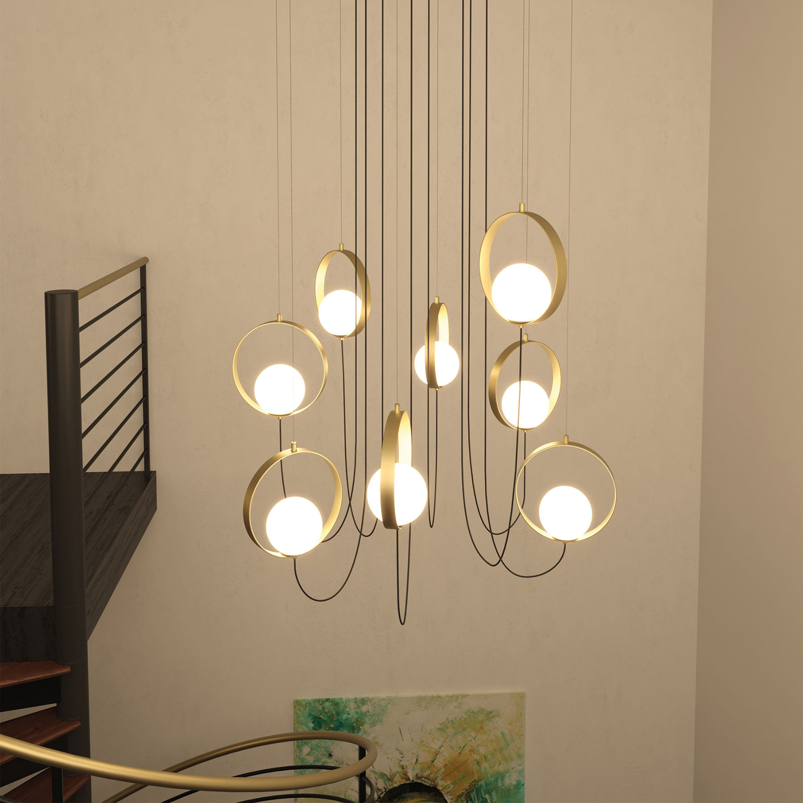 Halo LED hanging light, eight-bulb, decentralized