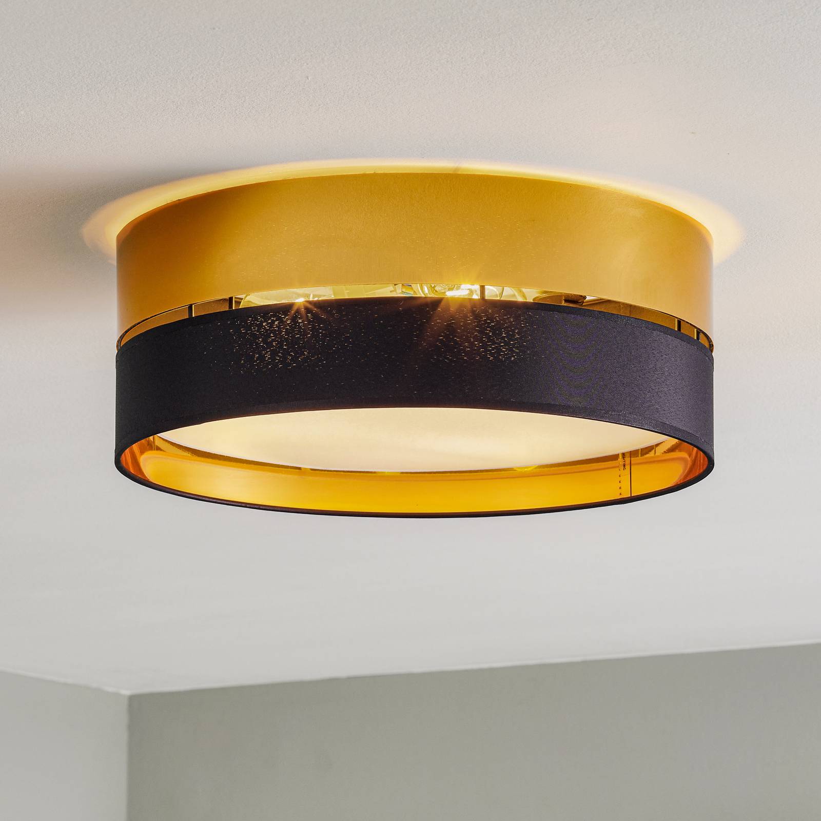 Hilton ceiling light, black/gold, Ø 45 cm Lights.co.uk
