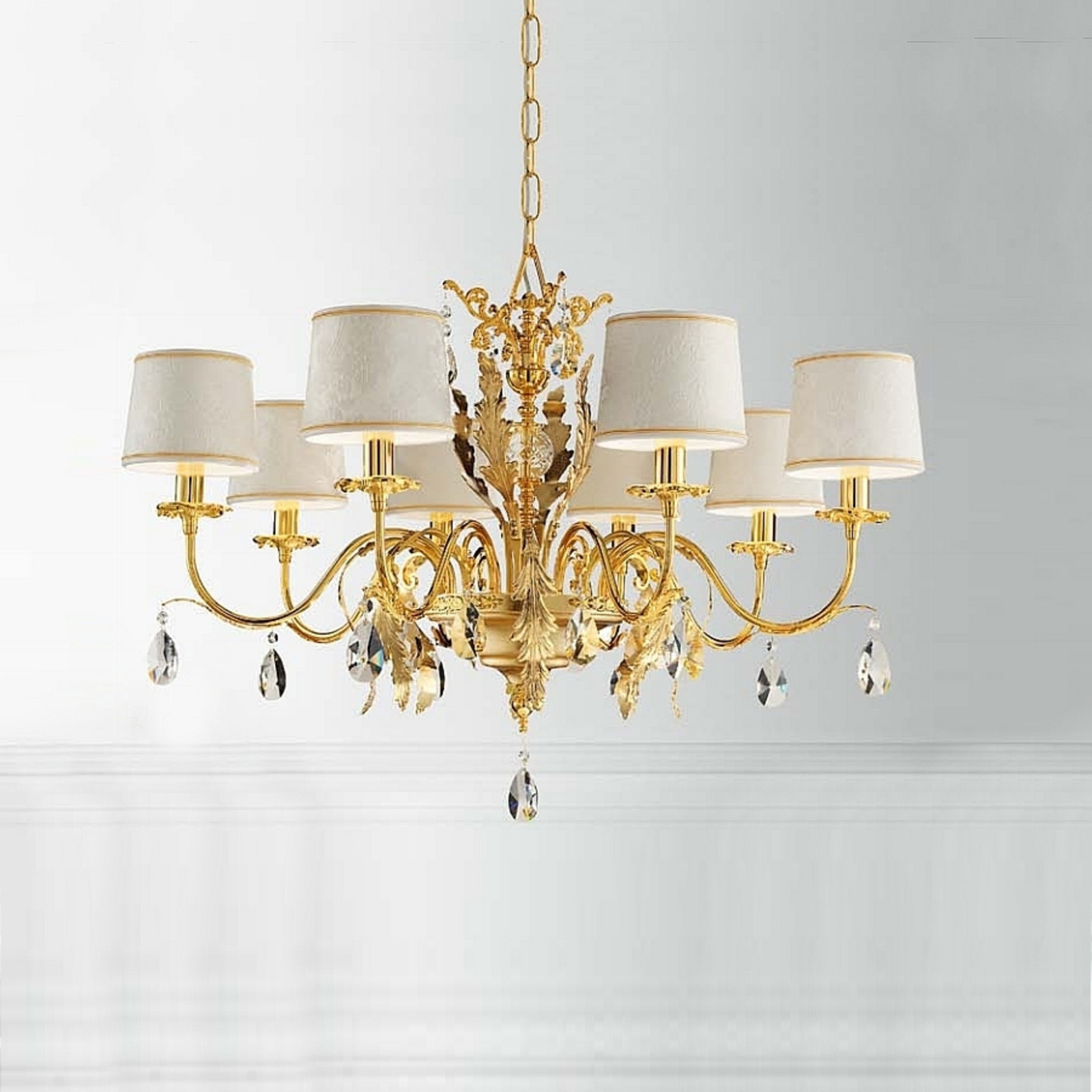 Candelabru Angelis abajururi damasc 8 becuri auriu