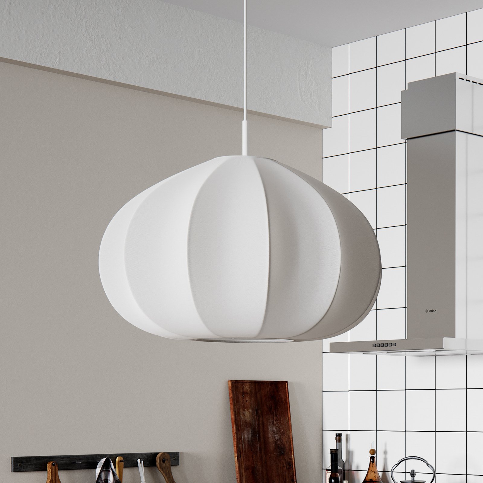 Lampa wisząca By Rydéns Ebba, biała, Ø 60 cm, tkanina, E14