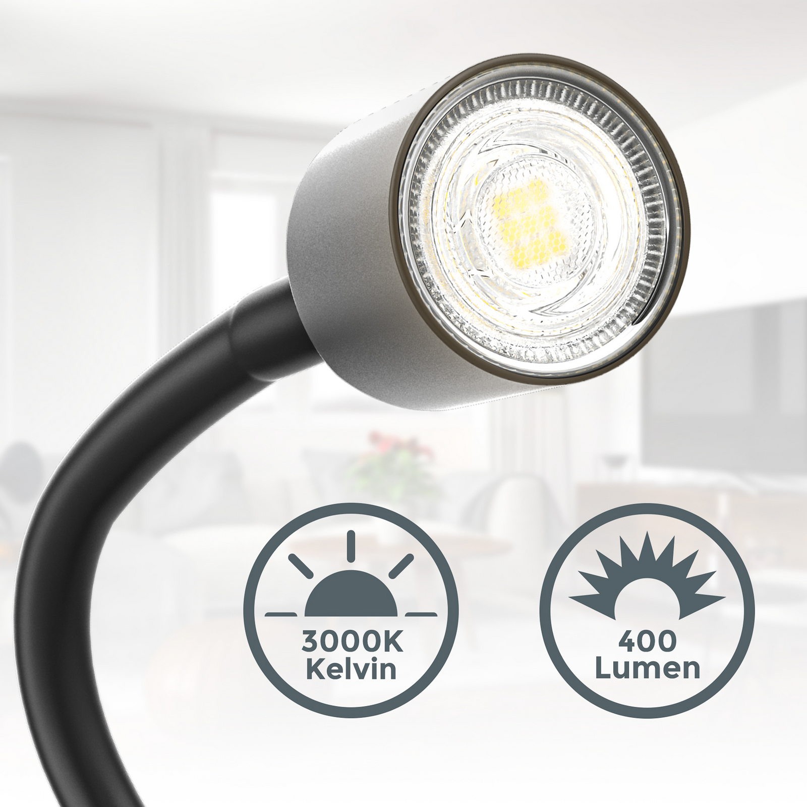 Klemmleuchte Snake, schwarz, Metall, GU10 LED 3.000 K