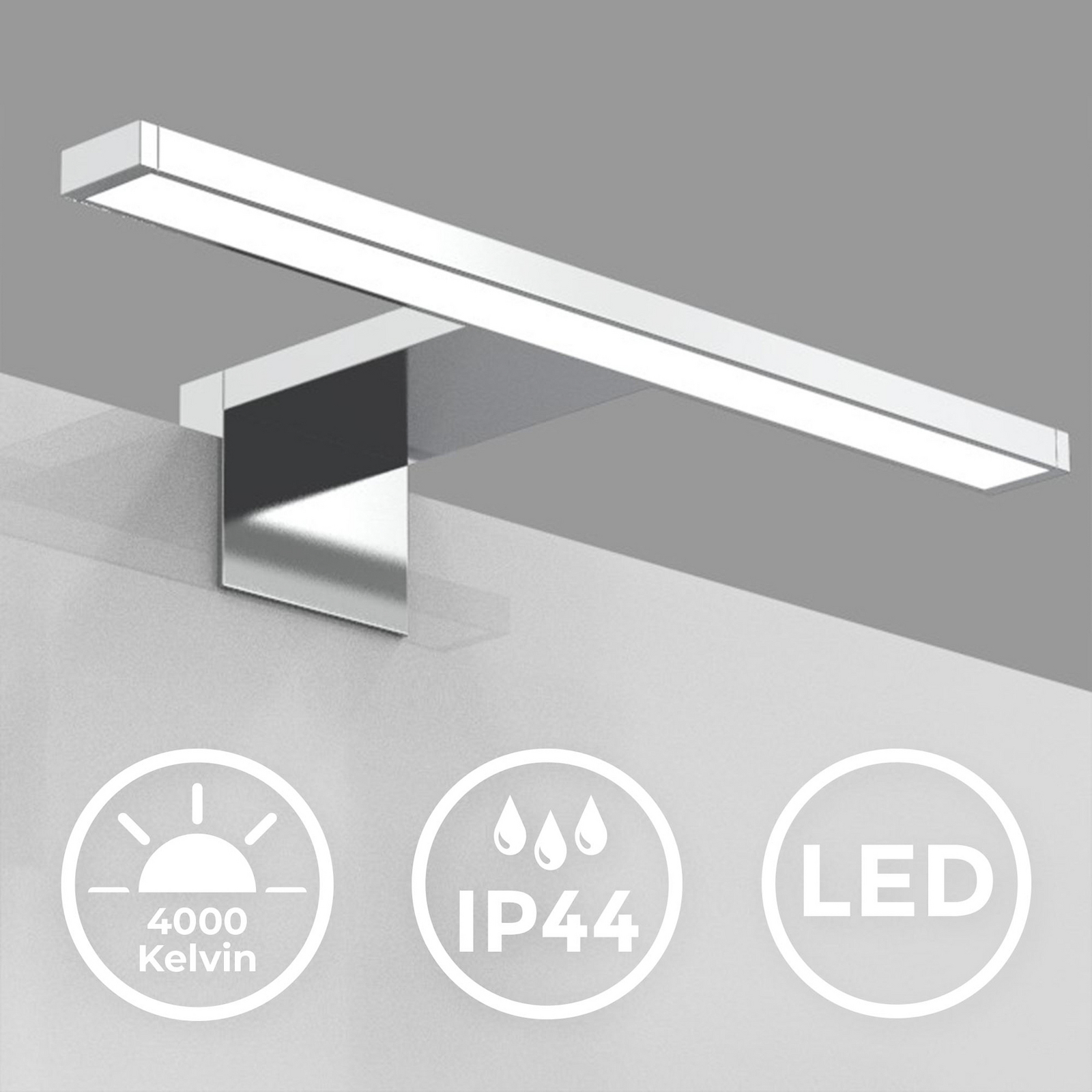 LED-ogledalo Mira, širina 30 cm, krom, kovina, 4.000 K LED-ogledalo Mira, širina 30 cm, krom, kovina, 4.000 K