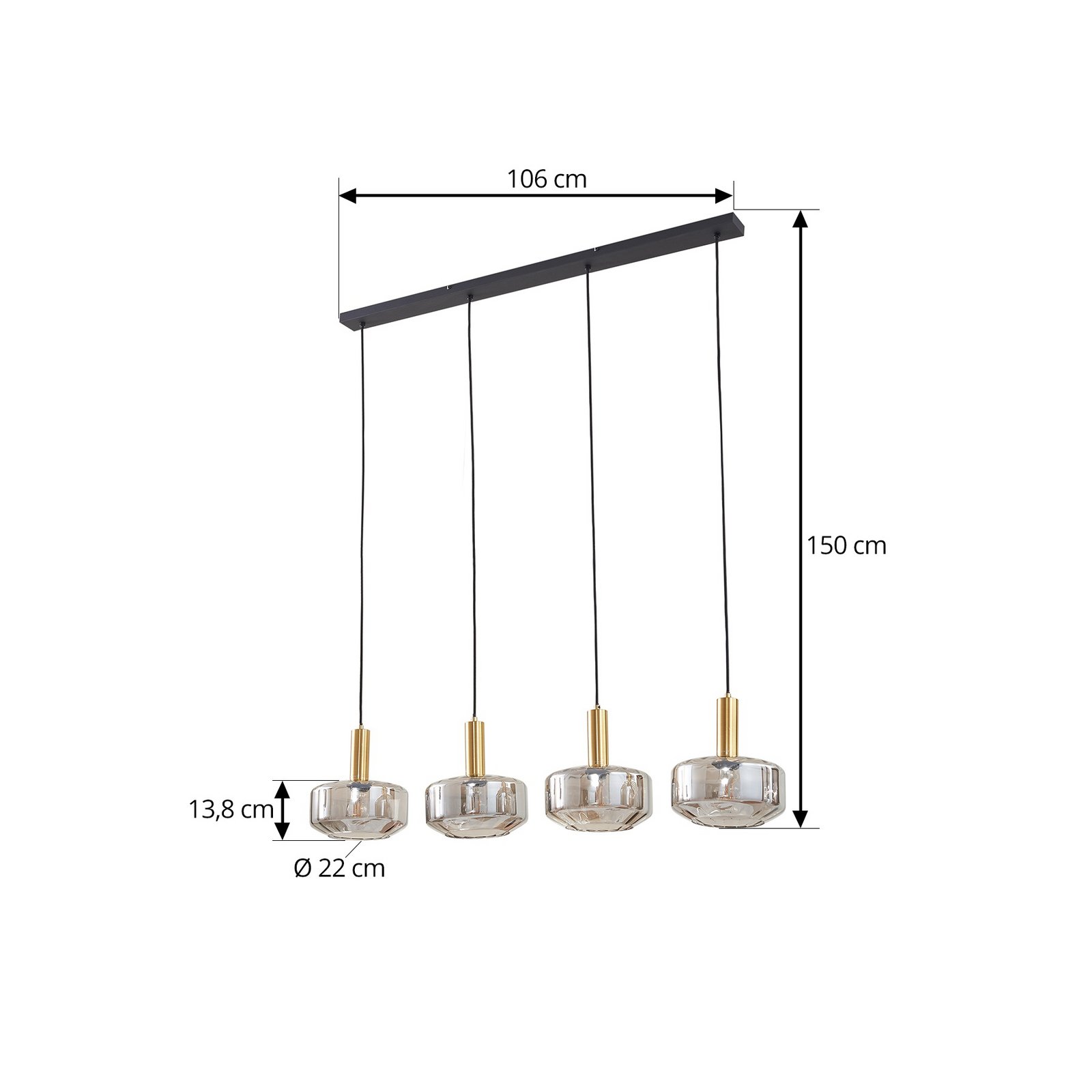 Hildur 4 Riippuvalaisin 118cm Savu Harmaa/Messinki - Lindby