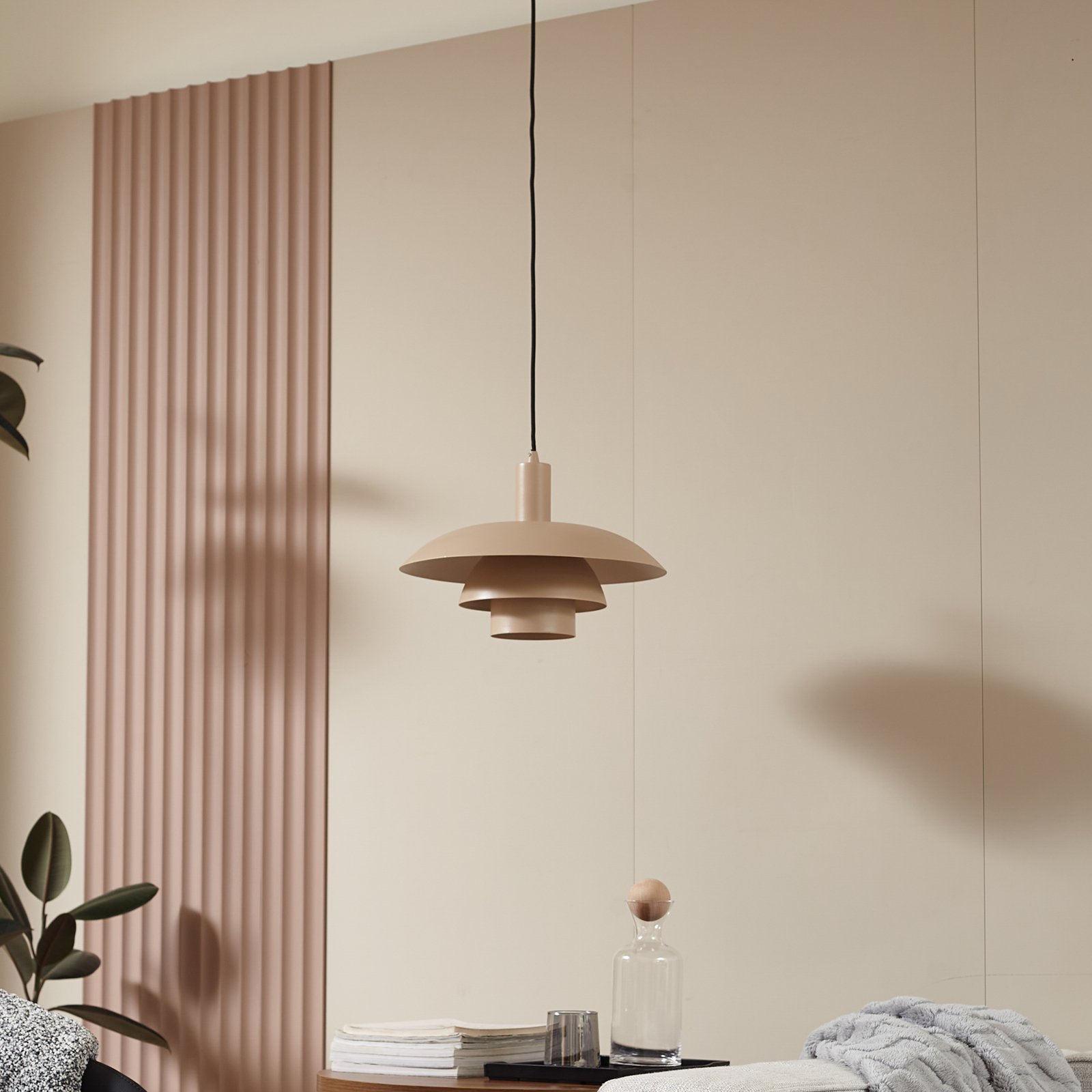 Lindby Elorri pendant light, beige, metal, Ø 38 cm