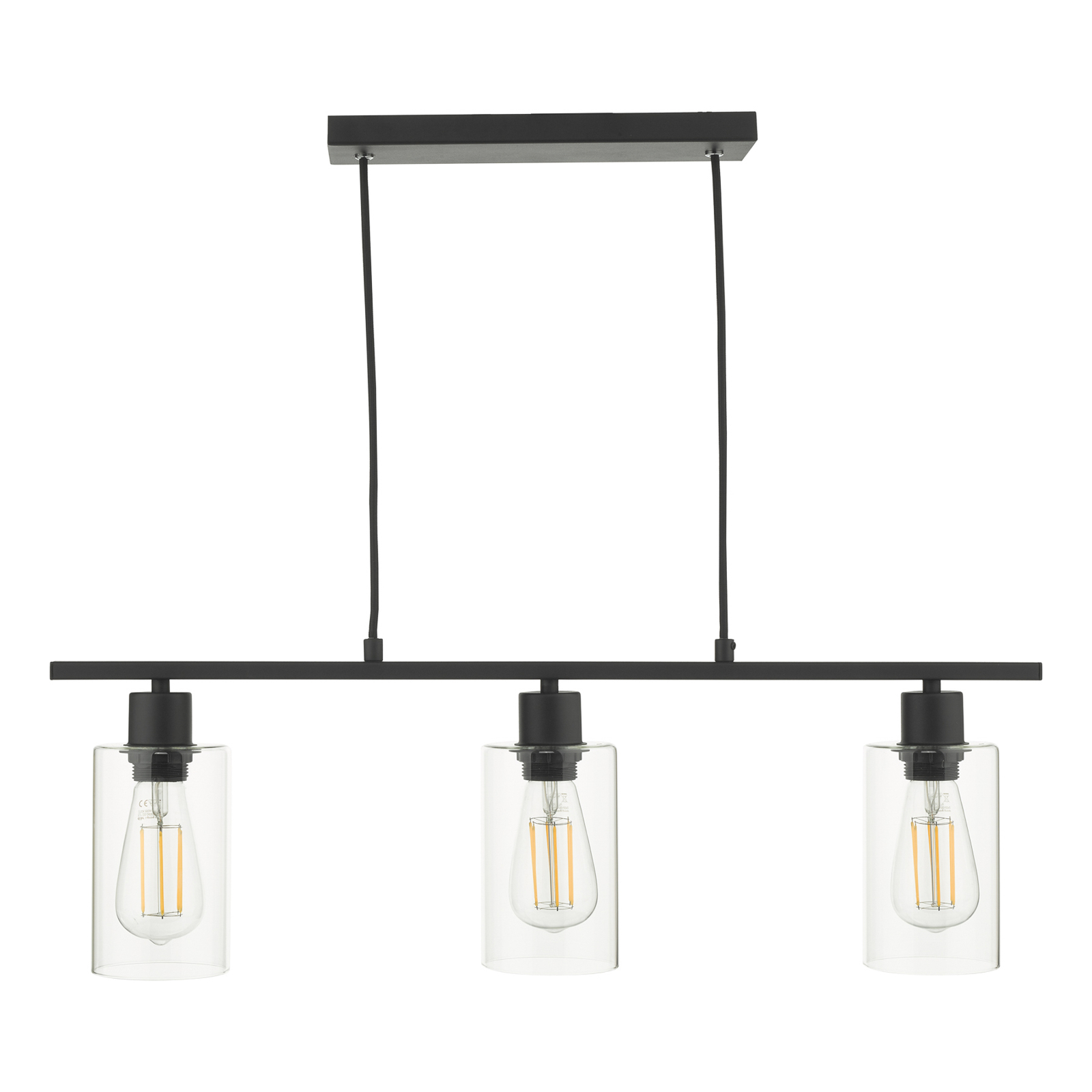 Miu pendant light in black with 3 clear lampshades