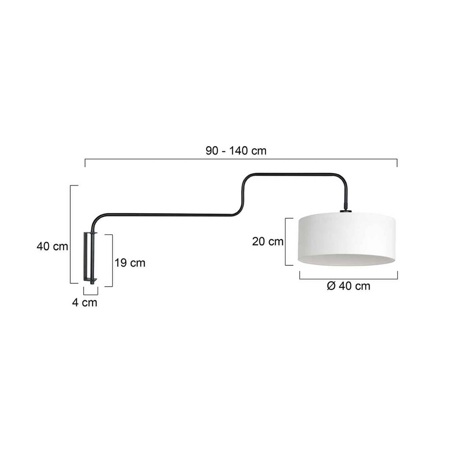 Steinhauer Bloeba wall lamp, black/white, projection 140 cm, linen