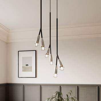 Lucande Carlea hanglamp, 6-lamps, zwart-nikkel
