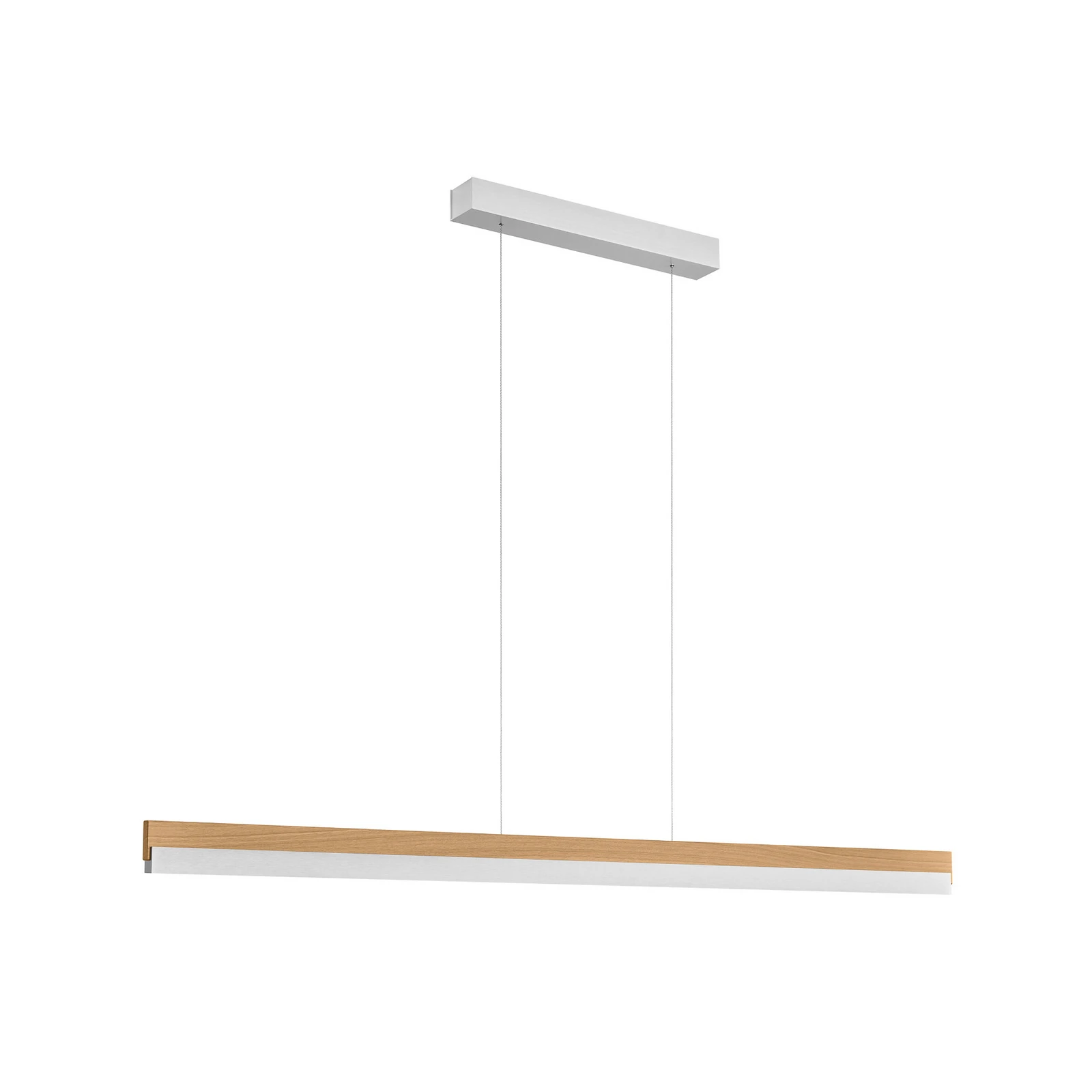 Quitani LED hanging light Keijo, nickel/oak, 143 cm
