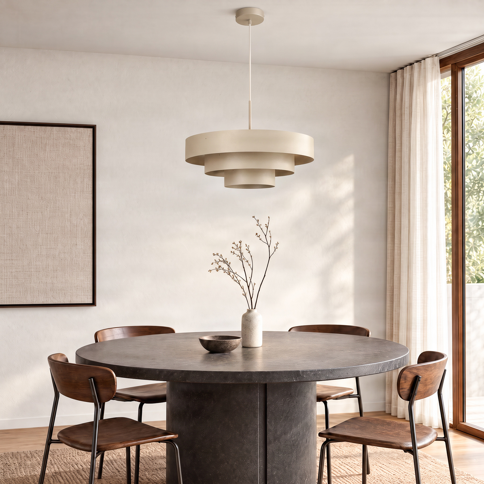 Lampada a sospensione Trio, grigio-beige, metallo